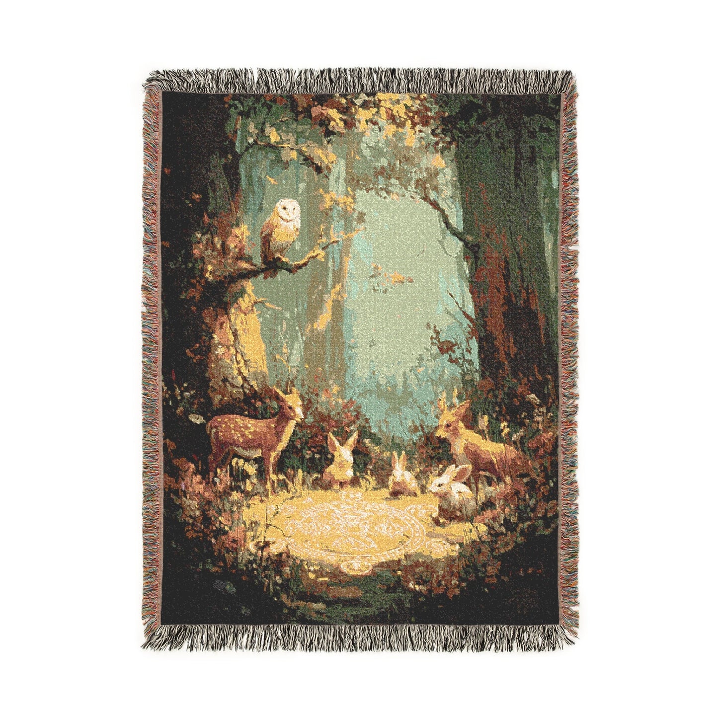 Woodland Storybook Woven Blanket, Forest Wildlife Throw, Nature Lover Home Decor, Artisanal Tapestry, Rustic Living Room Accent