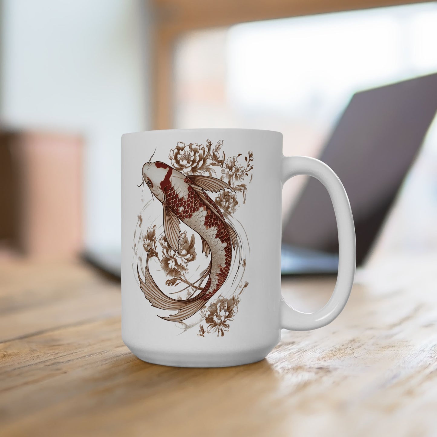 Koi Fish Mug, Aquarium Coffee Mug, Fish Tank Tea Cup, Fish Lover Mug, Pond Fish Mug, Koi Fish Drawing Mug, Aquatic Life Mug, Fish Decor Mug