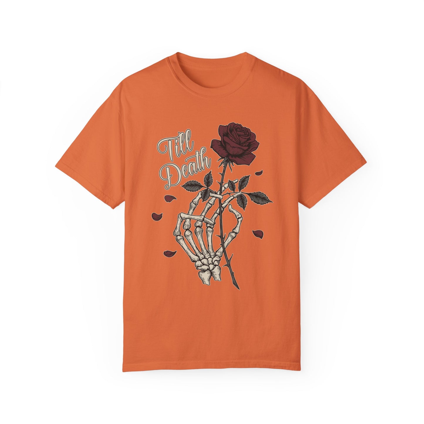 Comfort Colors Skeleton Hand & Rose Gothic T-Shirt, Till Death Scripted Tee, Dark Funny Romantic Tee, Edgy Style Goth Fashion