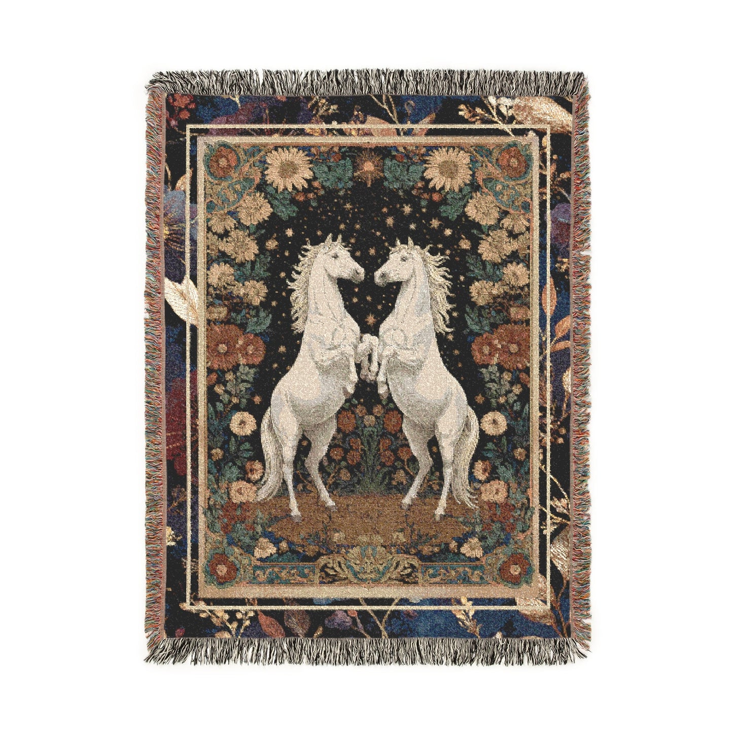 White Horse Woven Blanket, Celestial Tapestry, Romantic Dark Academia Jacquard Throw, Year of the Horse Decor, Art Nouveau Horse Gift