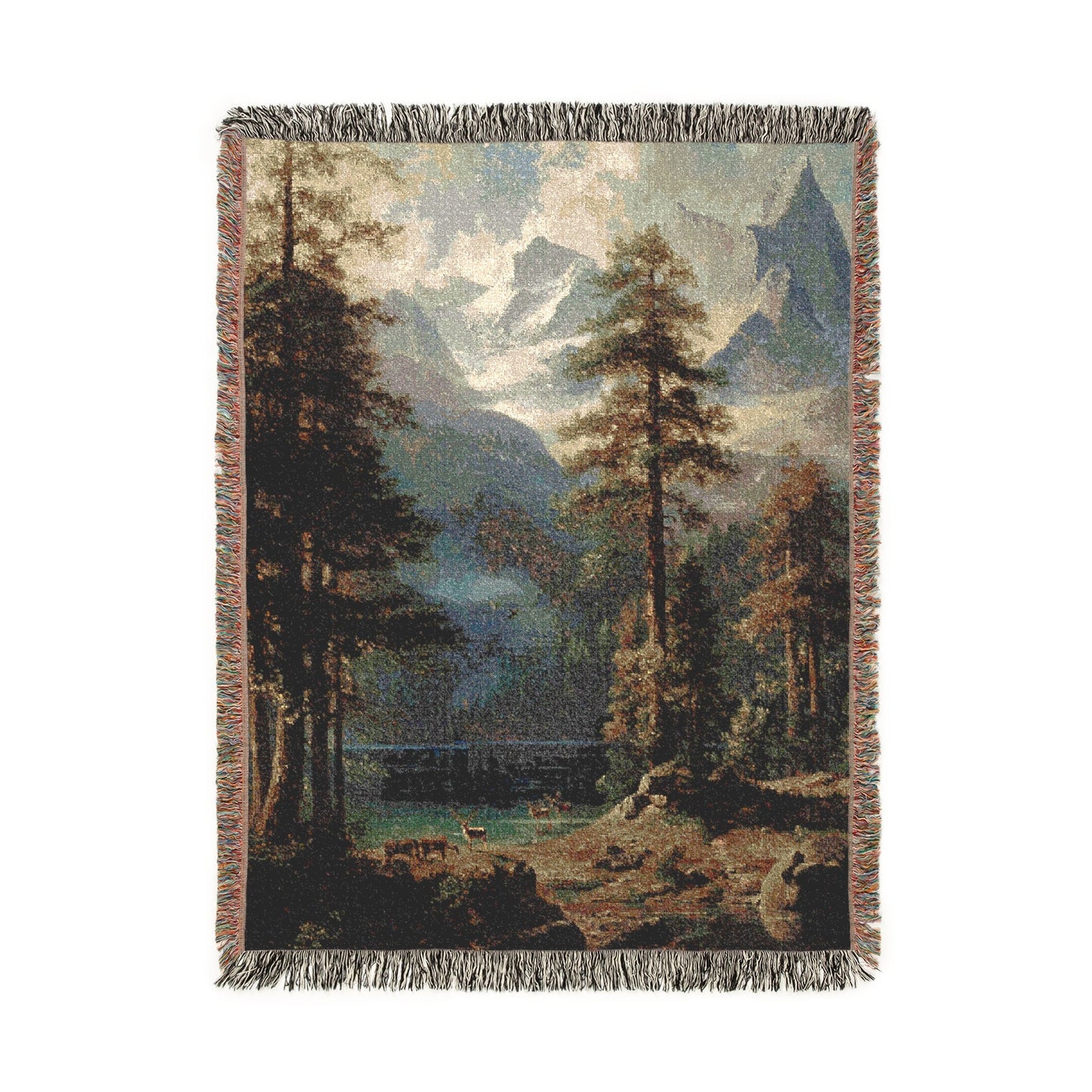 Mountain Wilderness Woven Blanket, Albert Bierstadt Inspired Decor, Forest Art Tapestry, Nature Landscape Throw Blanket, Rustic Cabin Decor