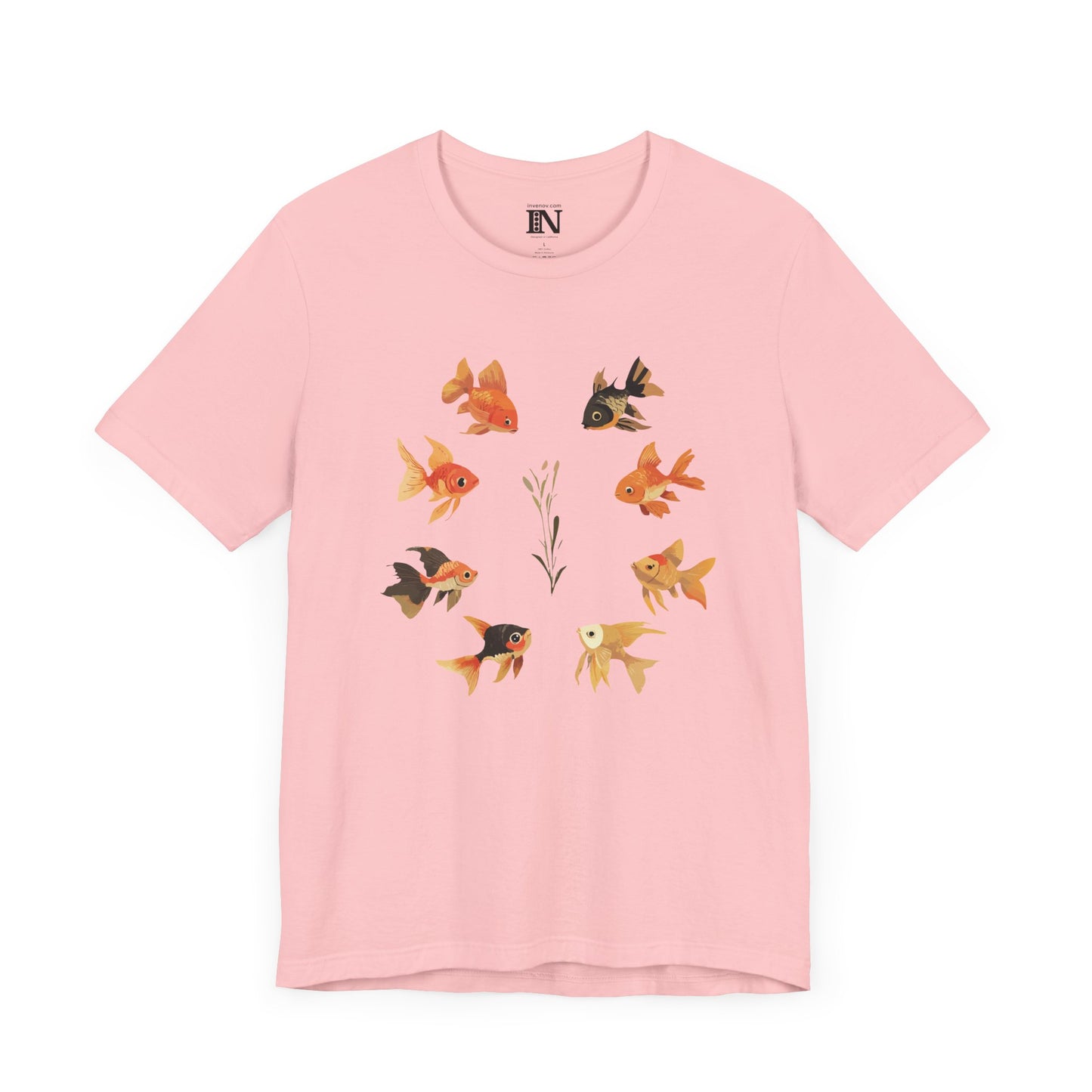 Goldfish Circle Shirt, Watercolor Style Fish Lover Tshirt, Aquatic Plant Nature Shirt, Minimalist Artistic Cotton Top, Summer Outfit Gift