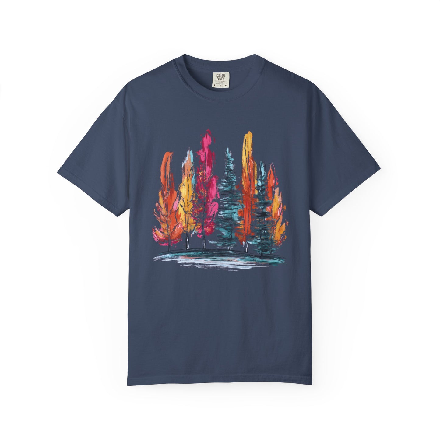 Comfort Colors Fall Forest Hand-Painted Style Shirt, Nature Lover Gift, Artistic Tree Tee, Outdoor Enthusiast Top, Autumn Brushstroke Style