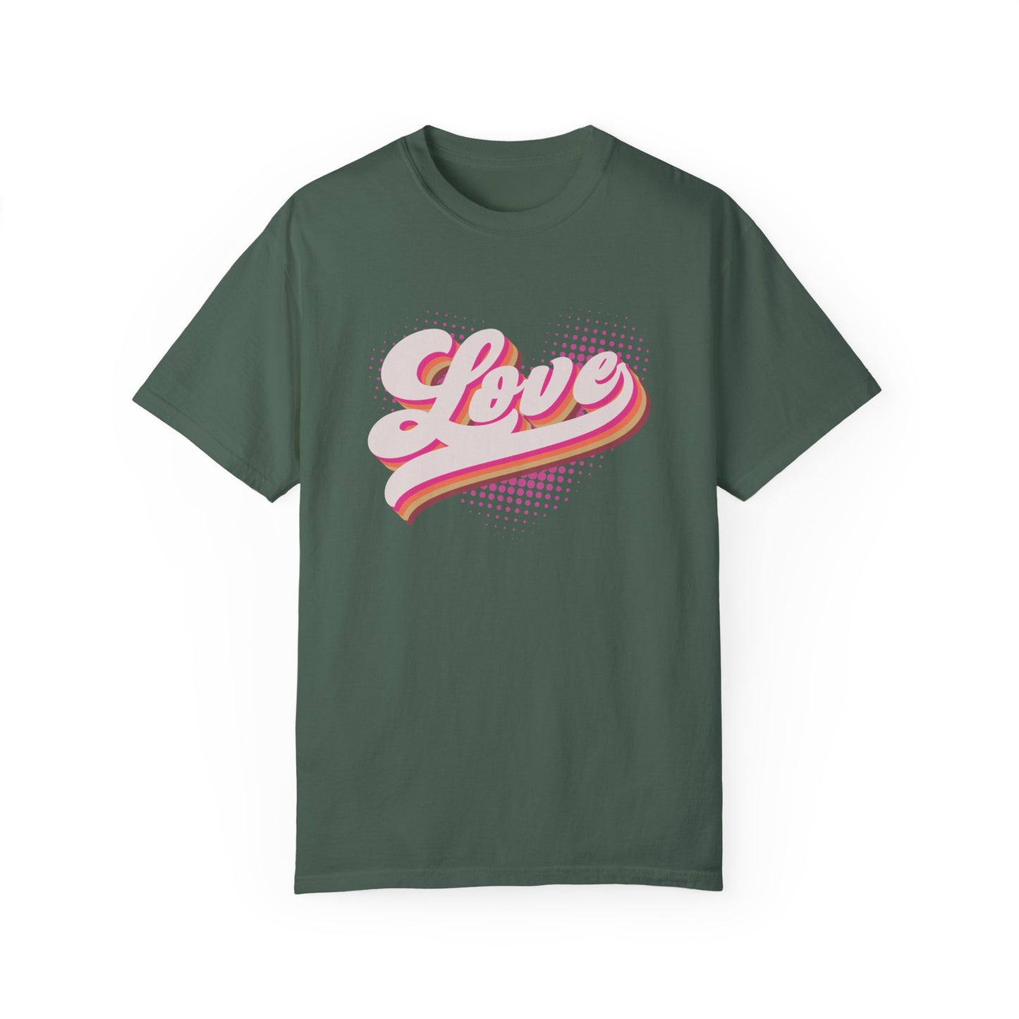 Comfort Colors Retro Love Valentine's Day Shirt, Bold Stylish 3D Cursive Design, Pink Cream Brown Vintage Style Pop-Art Shirt, Gift for Her