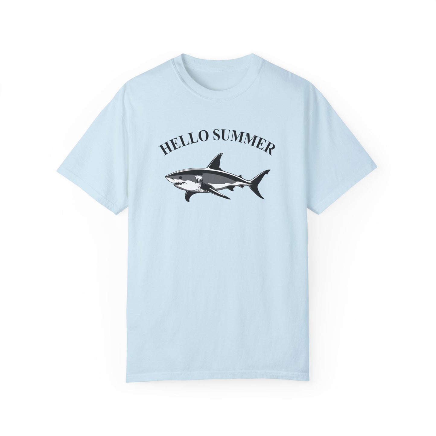 Hello Summer Shark Graphic T-shirt, Cool Beach Vibe Shirt, Ocean Adventure Tee, Summer Casual Wear, Simple Summer Graphic Tee