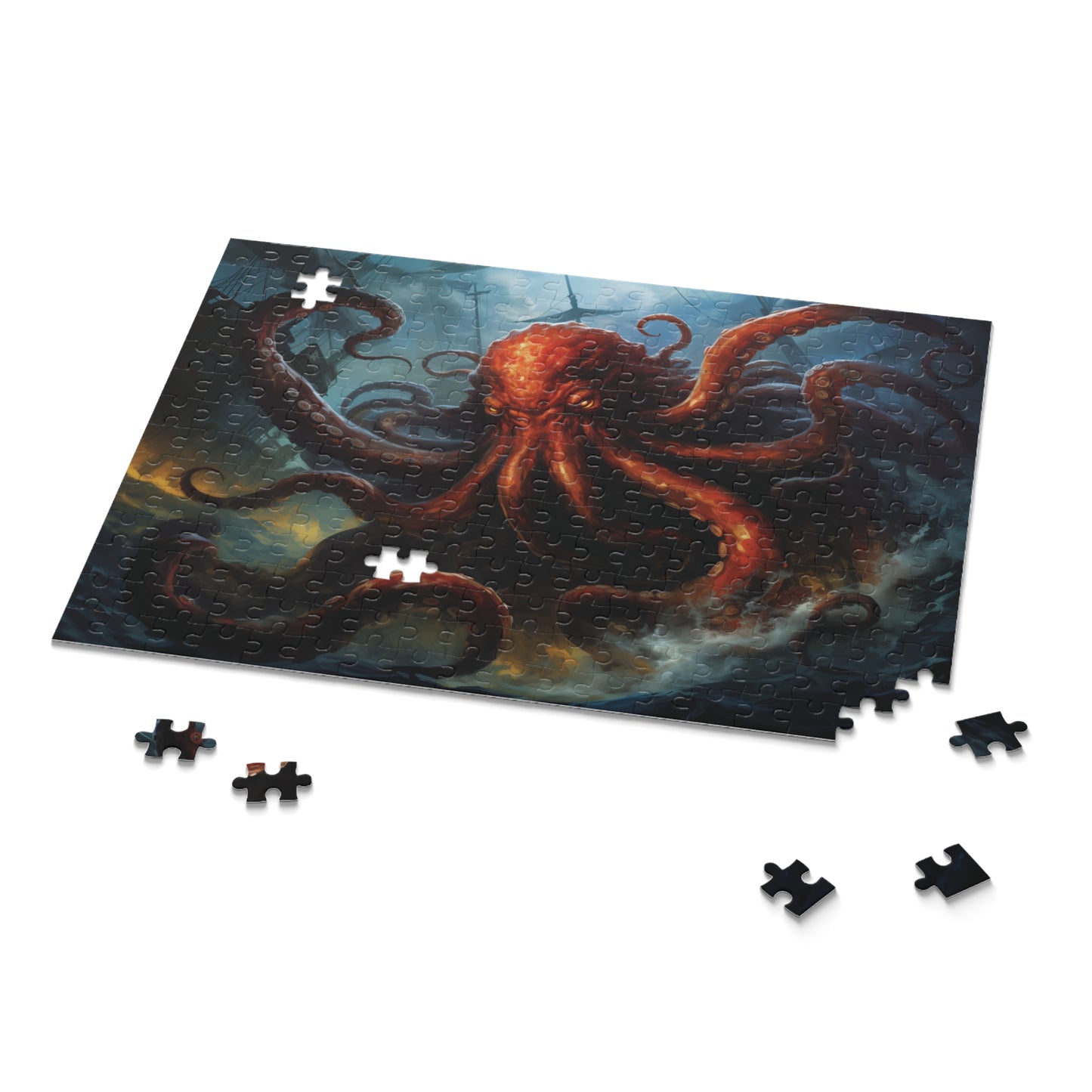 Kraken Attack Puzzle, Giant Octopus Jigsaw Puzzles, 120 pieces, 252 pieces, 500 pieces, Family Game Puzzle, Fantasy Creature Lover Gift