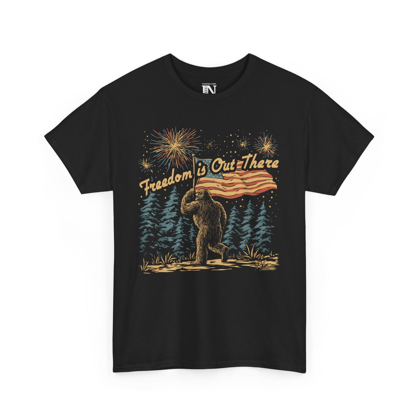Sasquatch Independence Day Shirt, Patriotic Fourth of July Shirt, Freedom is Out There Tee, Retro American Flag Tee, Funny American Shirt