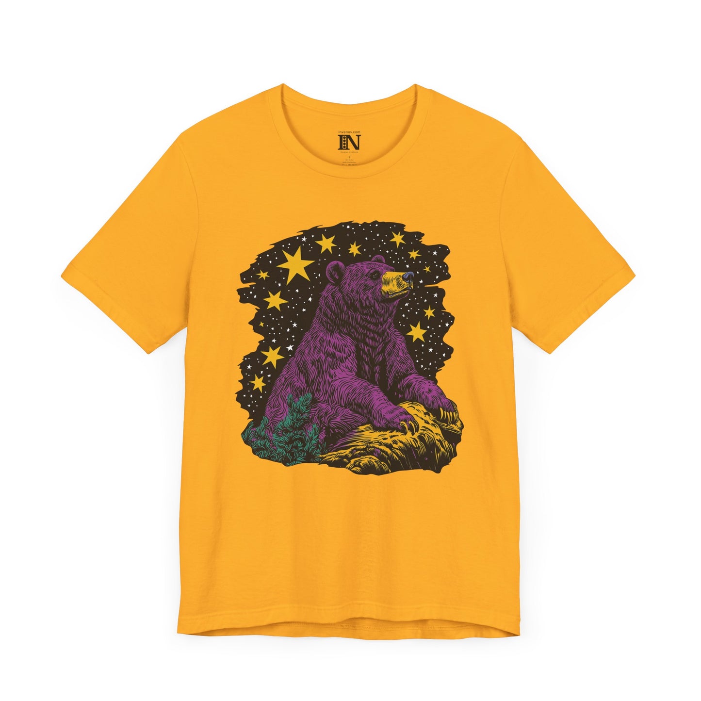 Bear Night Sky T-Shirt, Graphic Animal Tee, Colorful Moonlight Shirt, Pop Art Bear Top, Unisex Jersey Short Sleeve Tee