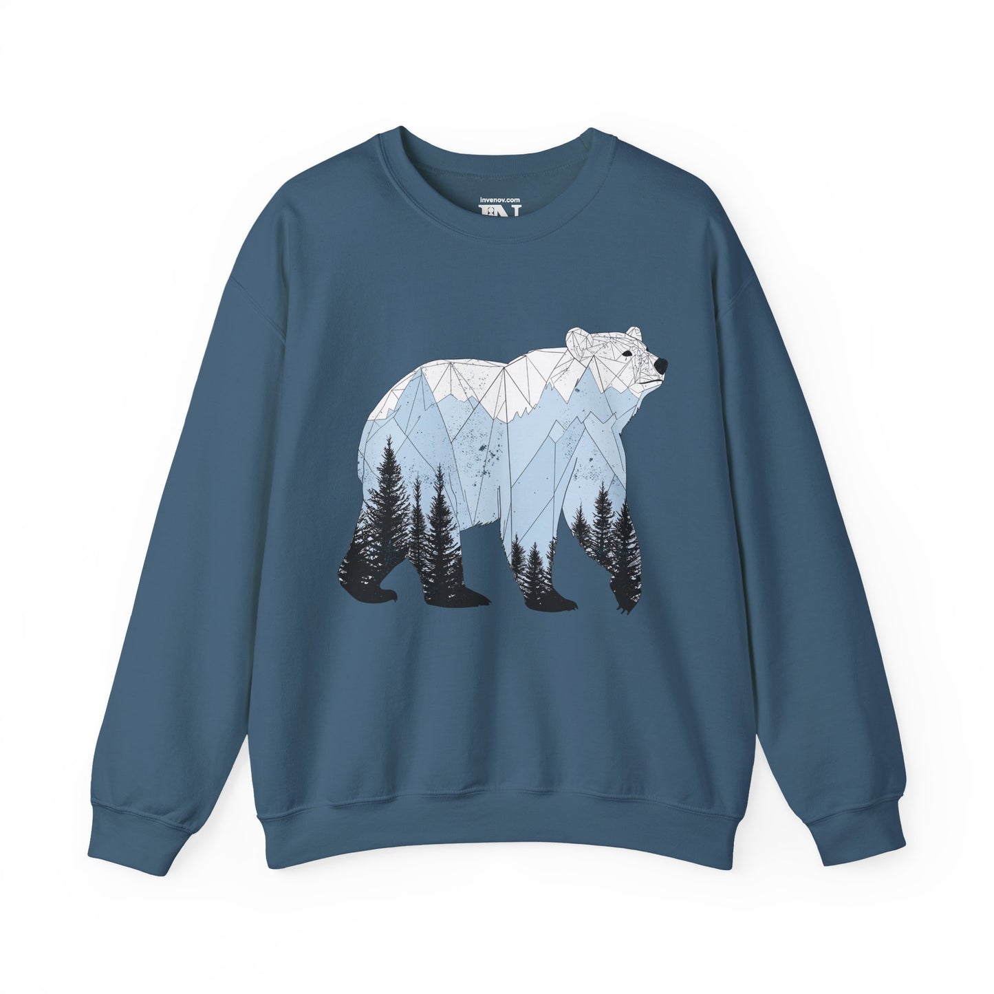Geometric Bear Sweatshirt, Nature-Inspired Crewneck, Mountain Pine Tree Art Sweater, Winter Cozy Jumper, Unique Gift for Nature Lovers