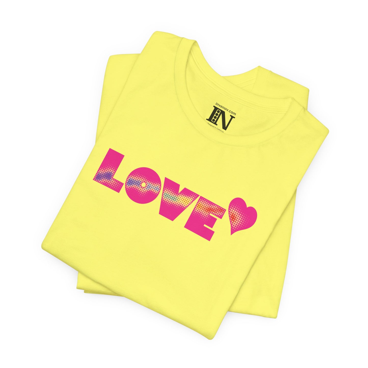 Valentines Love Shirt, Love Retro Pop-Art Unisex Tee, Bold Uppercase Letters, Hot Pink, Halftone Gradient Effect, Minimalistic Design