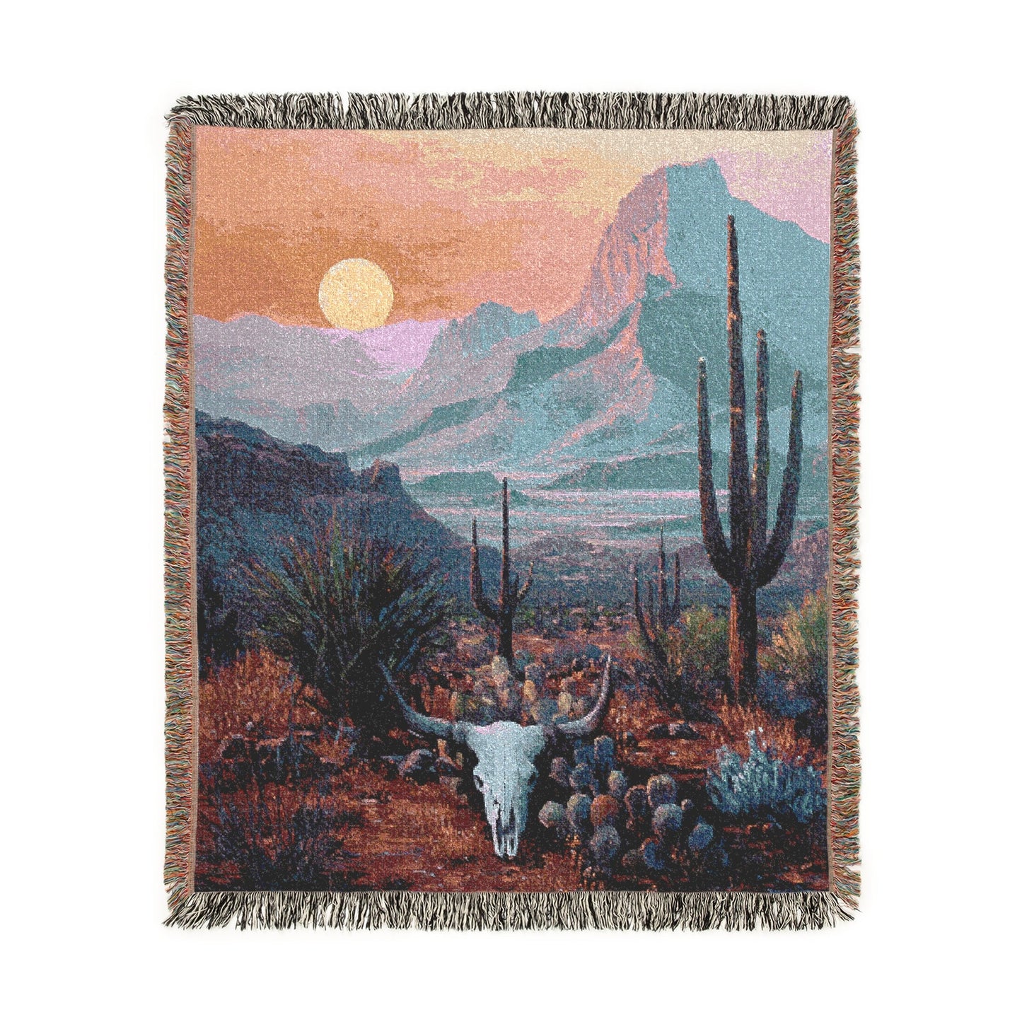 Southwestern Sunset Woven Blanket, Desert Landscape Throw, Southwest Decor, Wall Tapestry, Cozy Couch Bed Blanket, Rustic Home Accent
