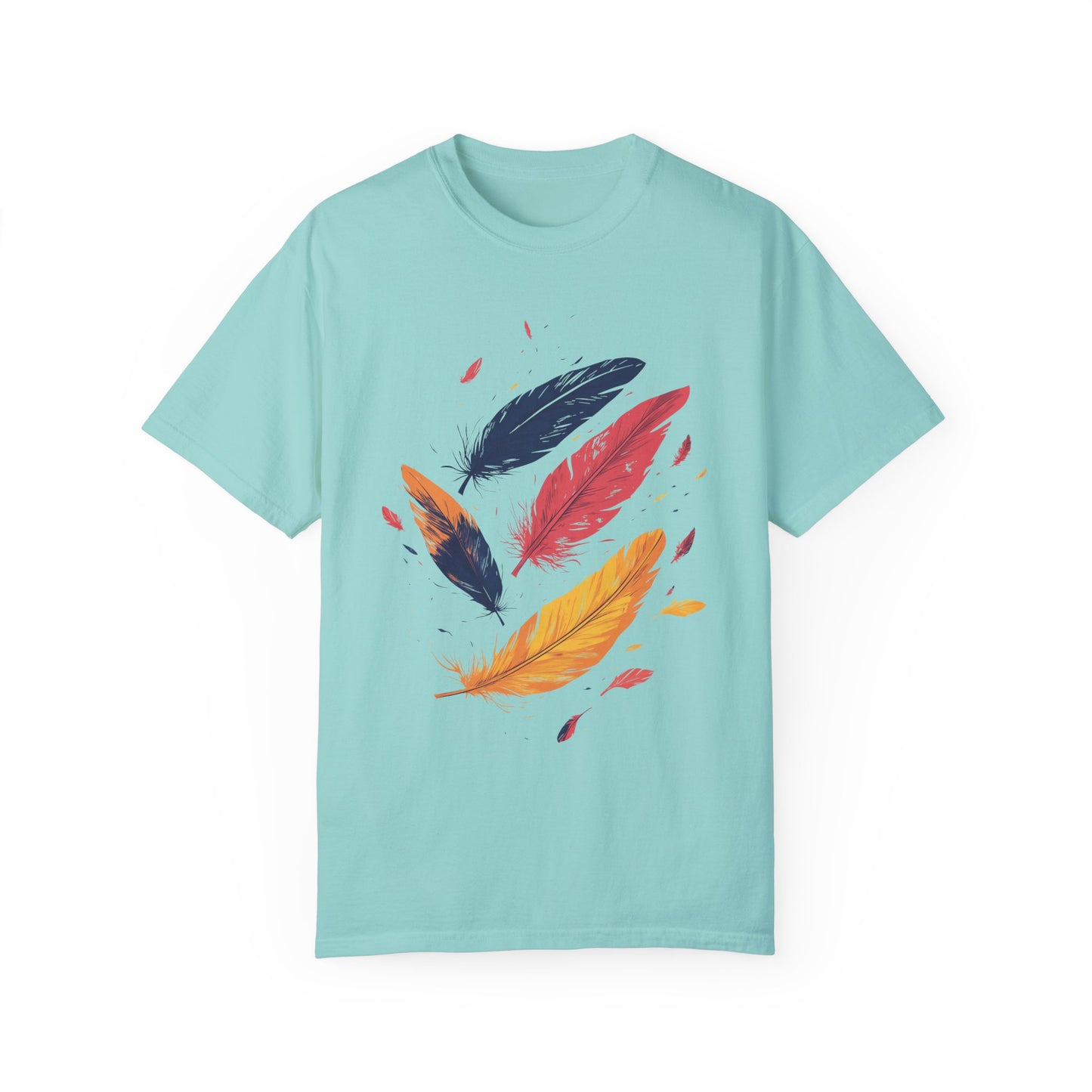 Comfort Colors Colorful Feathers Unisex Garment-Dyed T-shirt, Vibrant Feather Shirt, Nature-Inspired Top, Creative Artistic Shirt