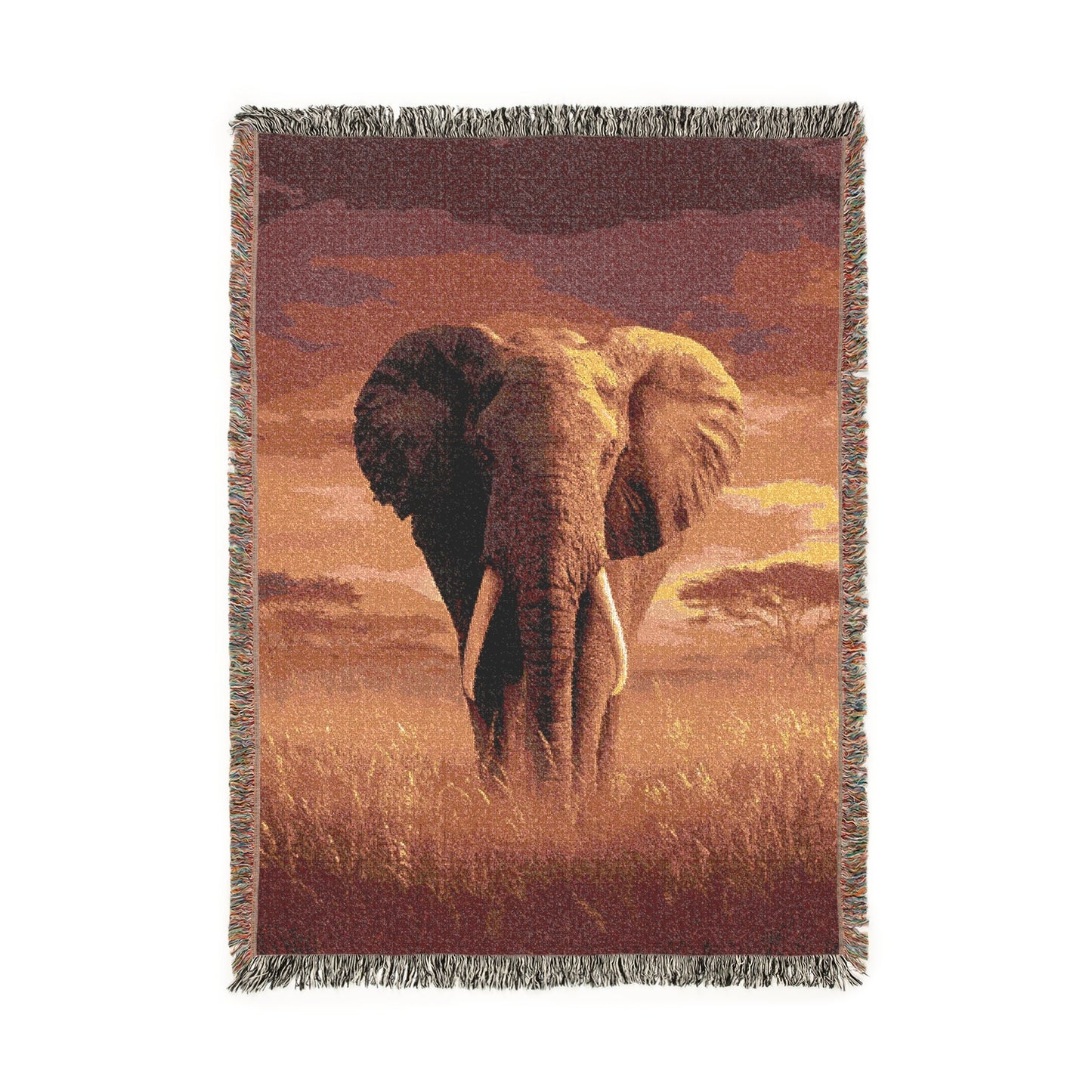 Elephant Woven Blanket, Safari Art Throw, Earth-Tone Wildlife Tapestry for Modern Boho Home Decor, Elephant Lover Gift, Sofa Bed Cover