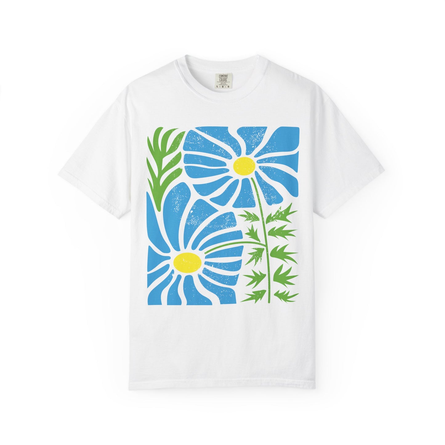 Comfort Colors Block-Print Floral Shirt, Modern Daisy Design, Retro Style Graphic Tee, Flower Designs Graphic T-Shirt, Floral Artistic Shirt