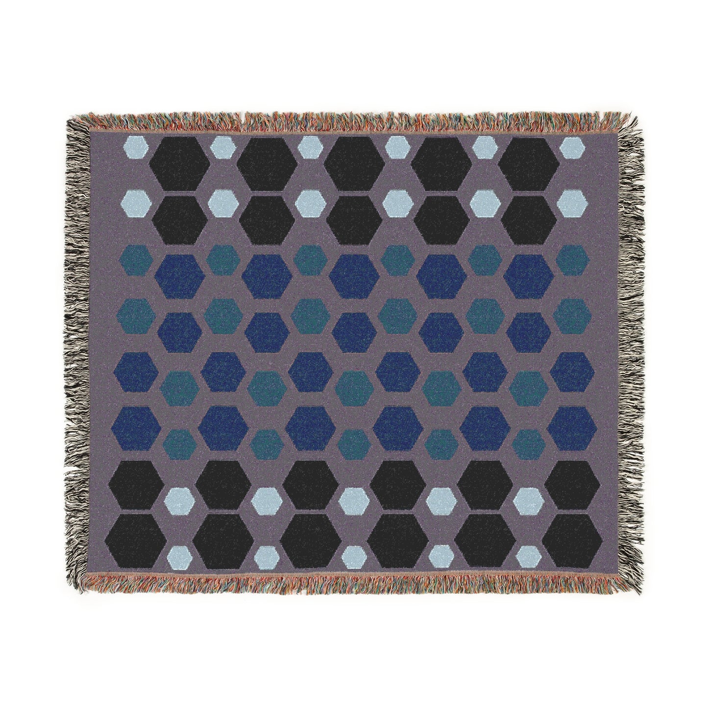 Geometric Hexagon Woven Blanket, Modern Minimalist Home Decor, Contemporary Pattern Throw Blanket, Sofa or Bed Cover, Cozy Fringe Tapestry