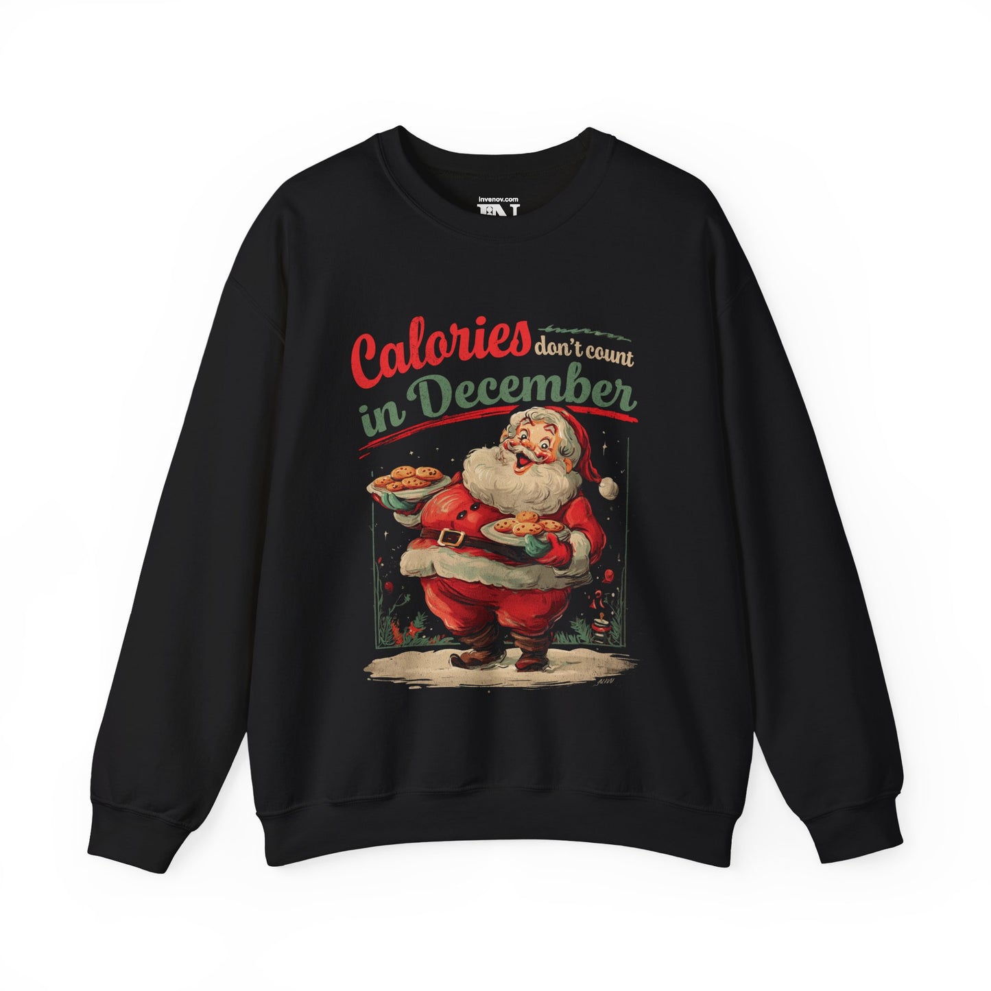 Christmas Santa Claus Sweatshirt, Funny Festive Holiday Graphic Crewneck Jumper, Calories Don't Count in December, Vintage Distressed Style
