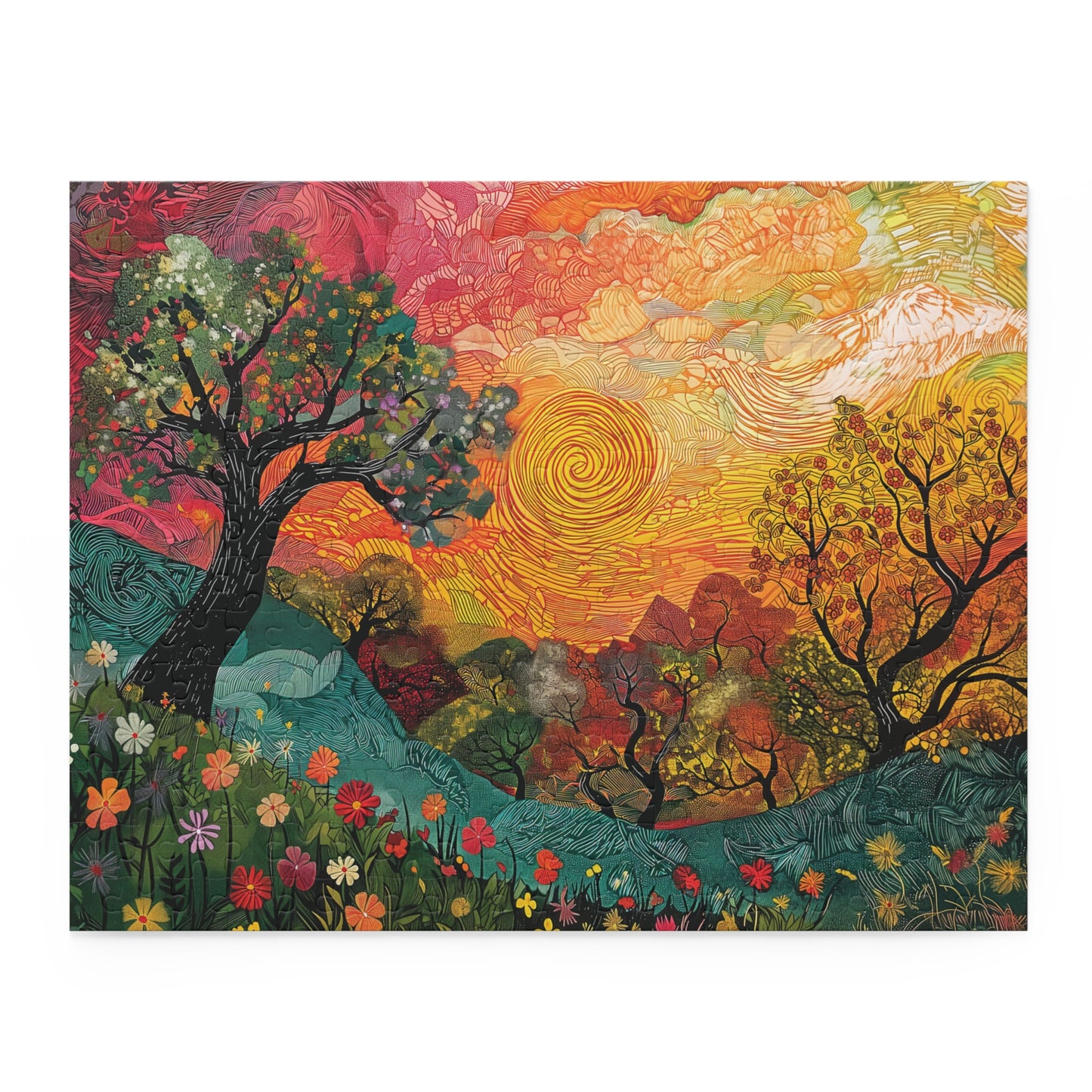 Nature Painting Puzzle, Colorful Tree Flower Puzzle, Family Game, Artistic Jigsaw Puzzle, Home Decor, Wall Art, 120 252 500 pieces