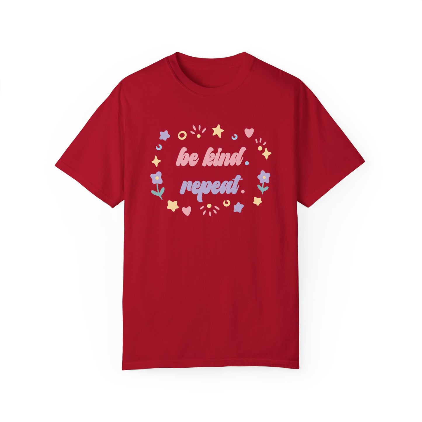 Comfort Colors Playful Phrase Be Kind Repeat T-Shirt, Positive Vibes Tee, Soft Pastel Shirt, Cheerful Graphic Top, Trendy Shirt