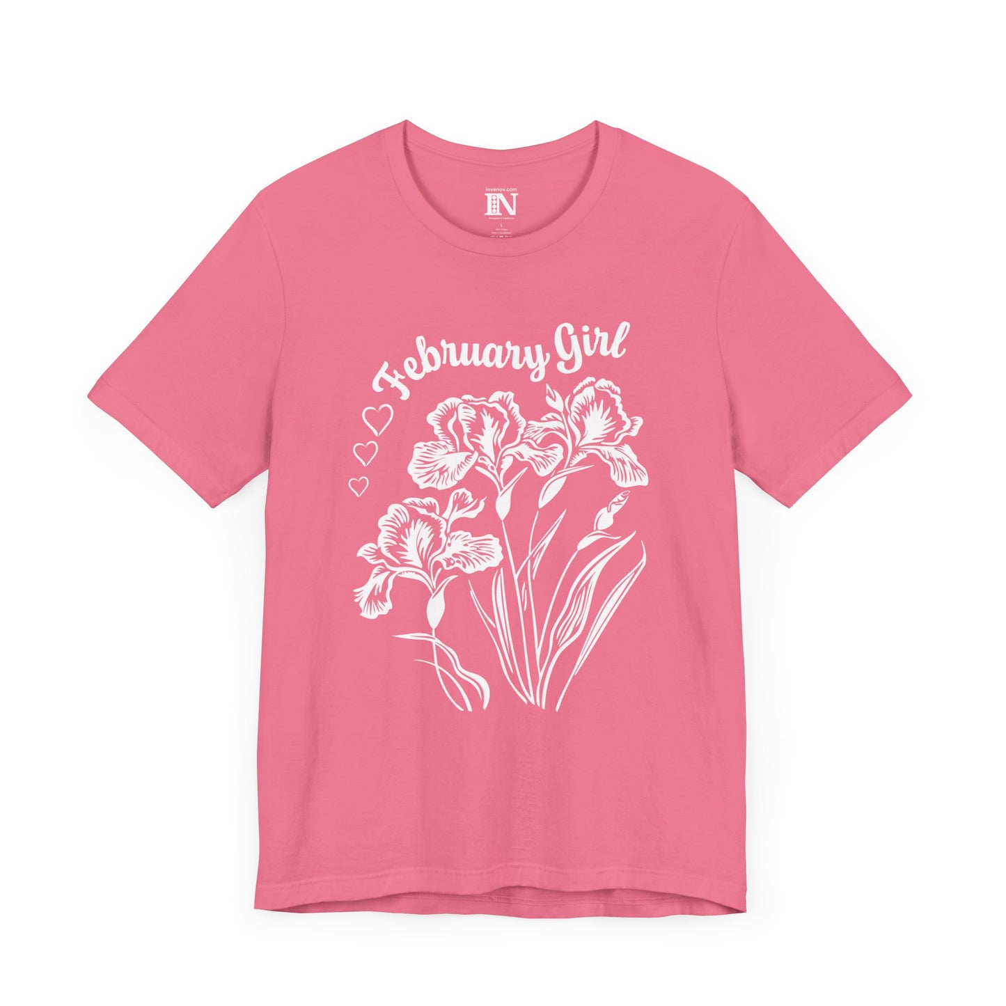 Iris Flower February Girl T-Shirt, Birth Flower Tee, Retro Style Floral Shirt, Monochrome Graphic Top, Classic Beauty February Birthday