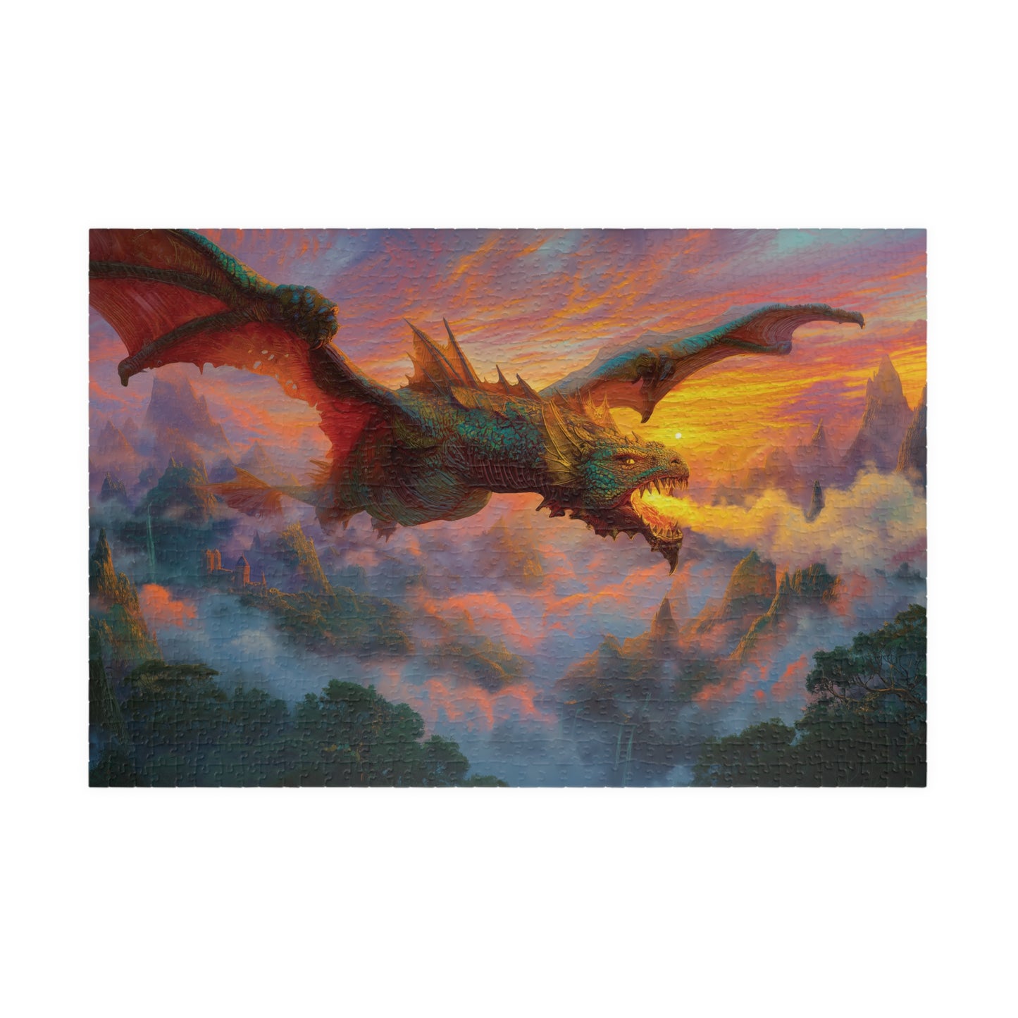 Epic Fire Breathing Dragon Jigsaw Puzzle, Flying Dragon Puzzle, Fantasy Art Legendary Creature Puzzle, Dragon Lover Gift, Challenging Puzzle