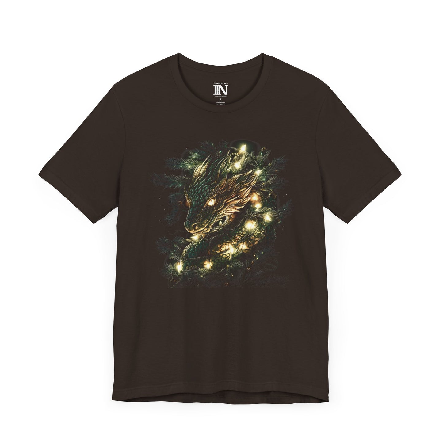 Dragon Christmas Lights T-Shirt, Holiday Tee, Pine Tree Nest Shirt, Dragon Shirt, Unisex Jersey Short Sleeve Tee, Xmas Gift for her