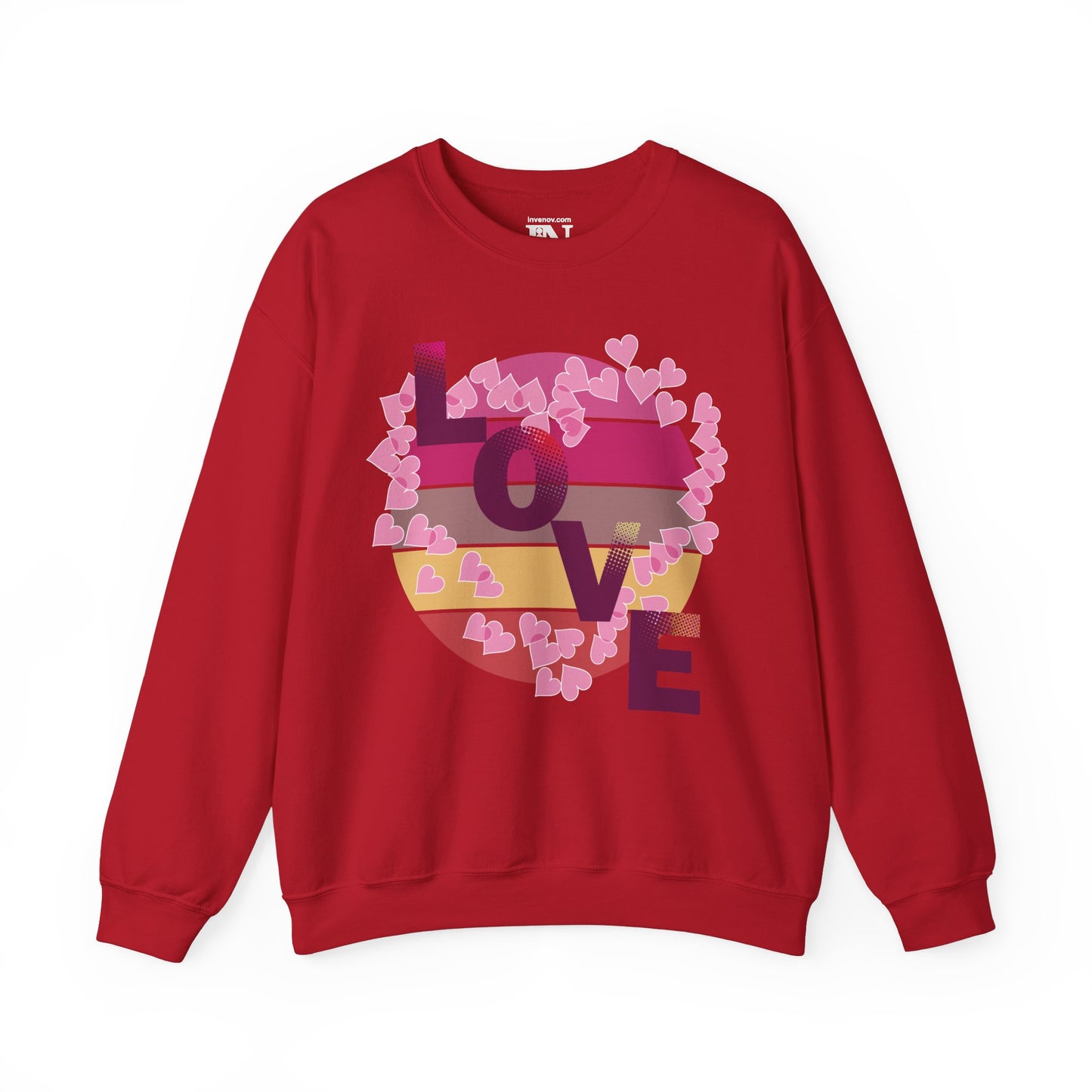 Retro Love Circle Sweatshirt, Pink Peach Yellow, Romantic Valentine's Day Gift, Heart Design, Nostalgic Modern Aesthetic, Gift for her