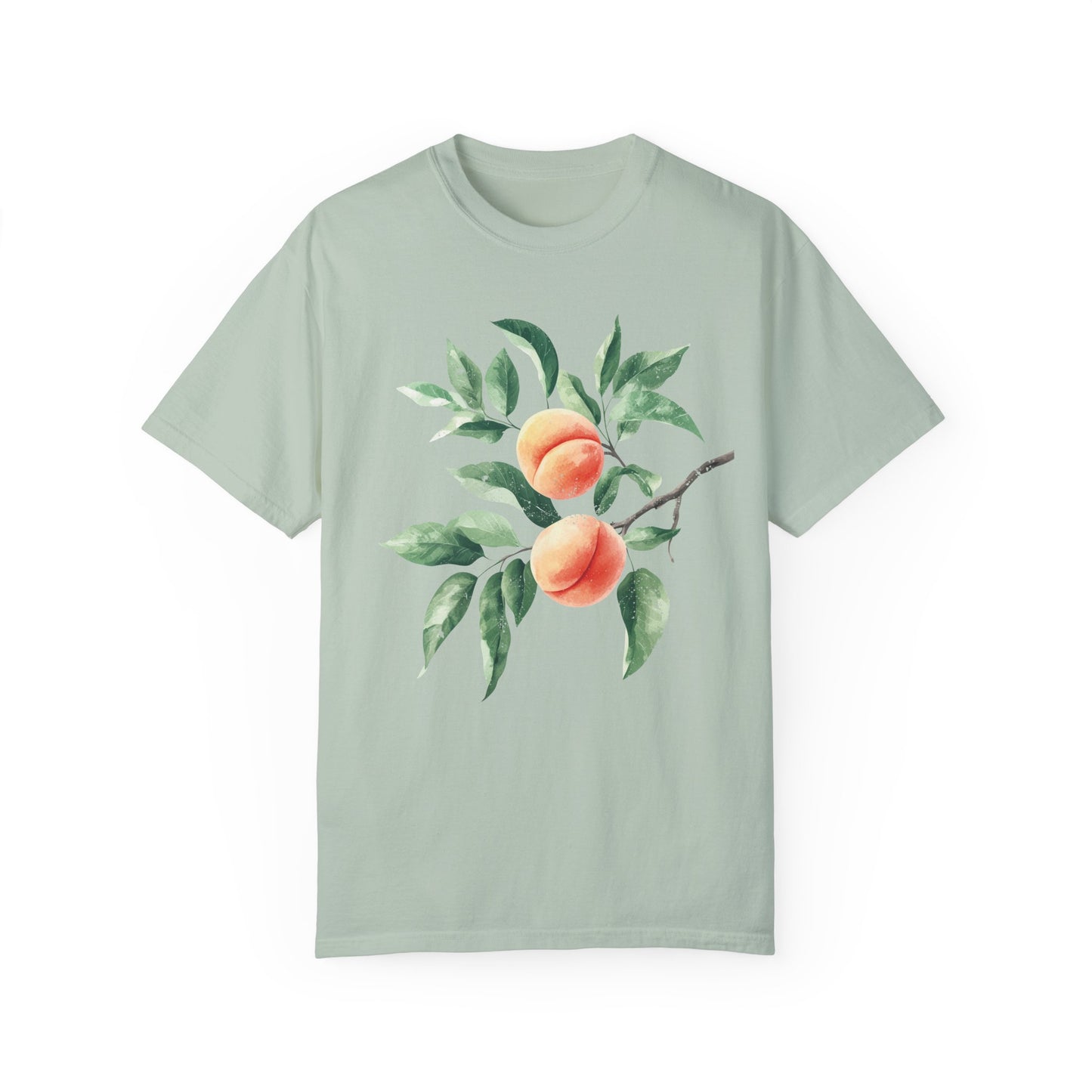 Comfort Colors Peach Branch Watercolor Style Garment-Dyed T-shirt, Botanical Boho Summer Tee, Worn-in Distressed Art Shirt, Fruit Lover