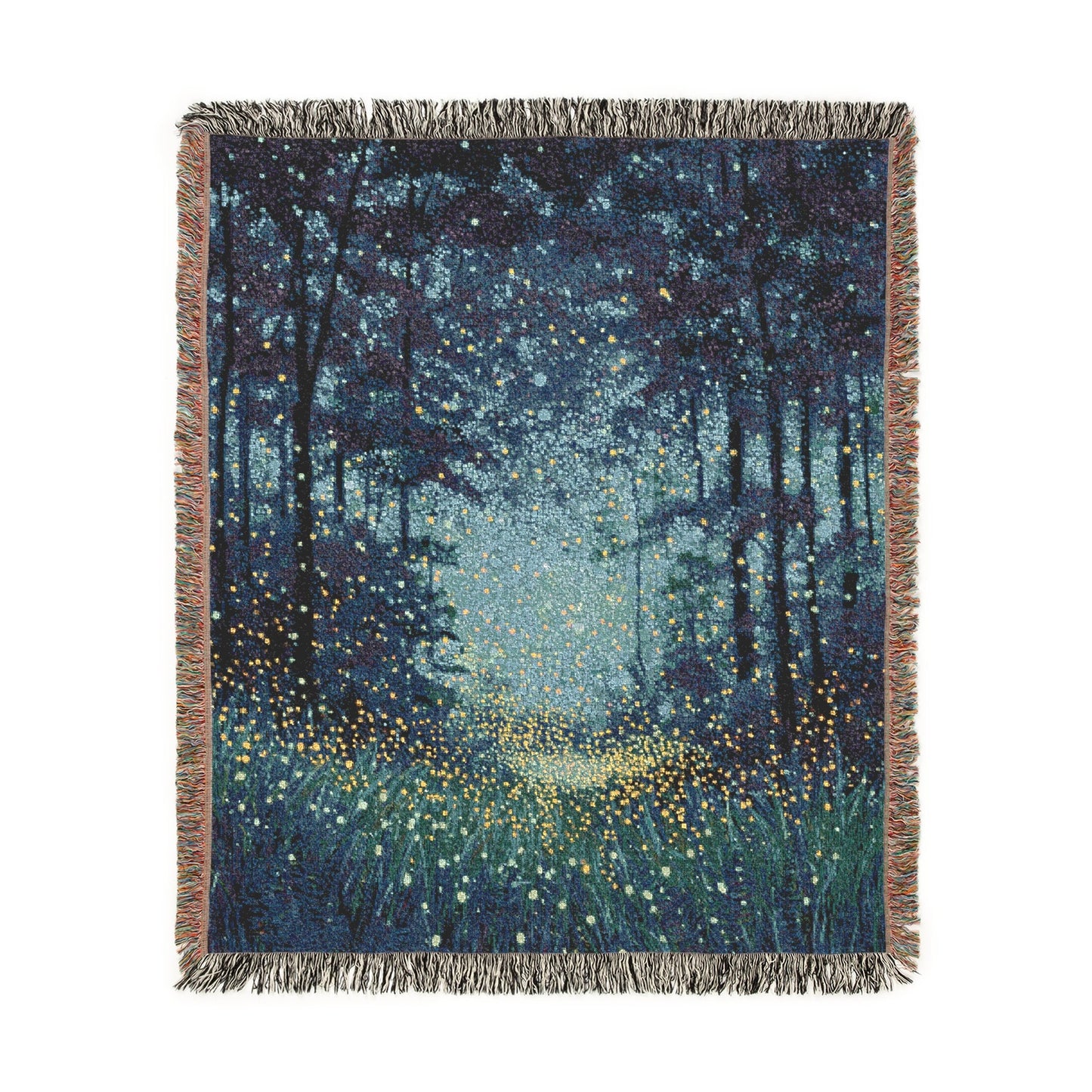 Woodland Night Magical Forest Tapestry Throw Woven Blanket, Magical Fireflies Blanket, Fairytale Bed Decor, Cozy Home Gift, Nature Lover