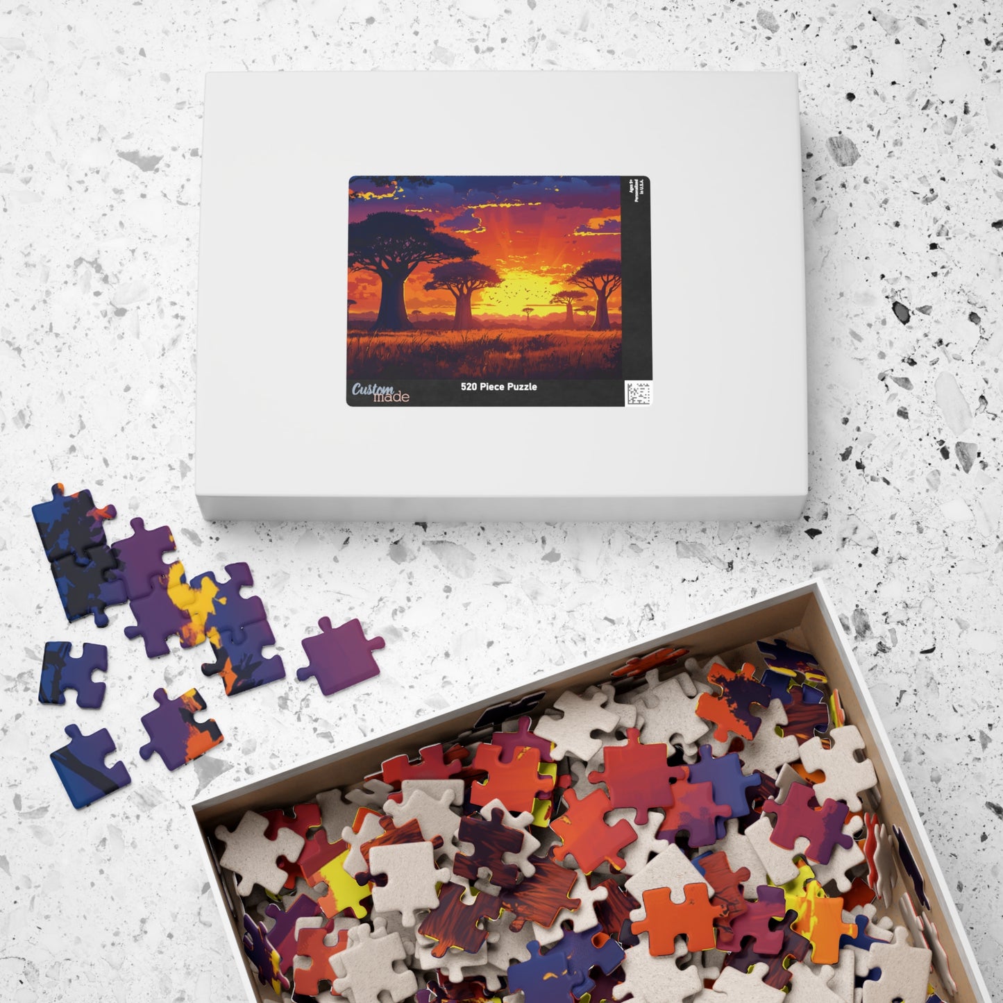 Savanna Sunset Jigsaw Puzzle, African Baobab Tree Art for Adults, Vibrant Landscape Game, Family Night Activity, Unique Nature Gift