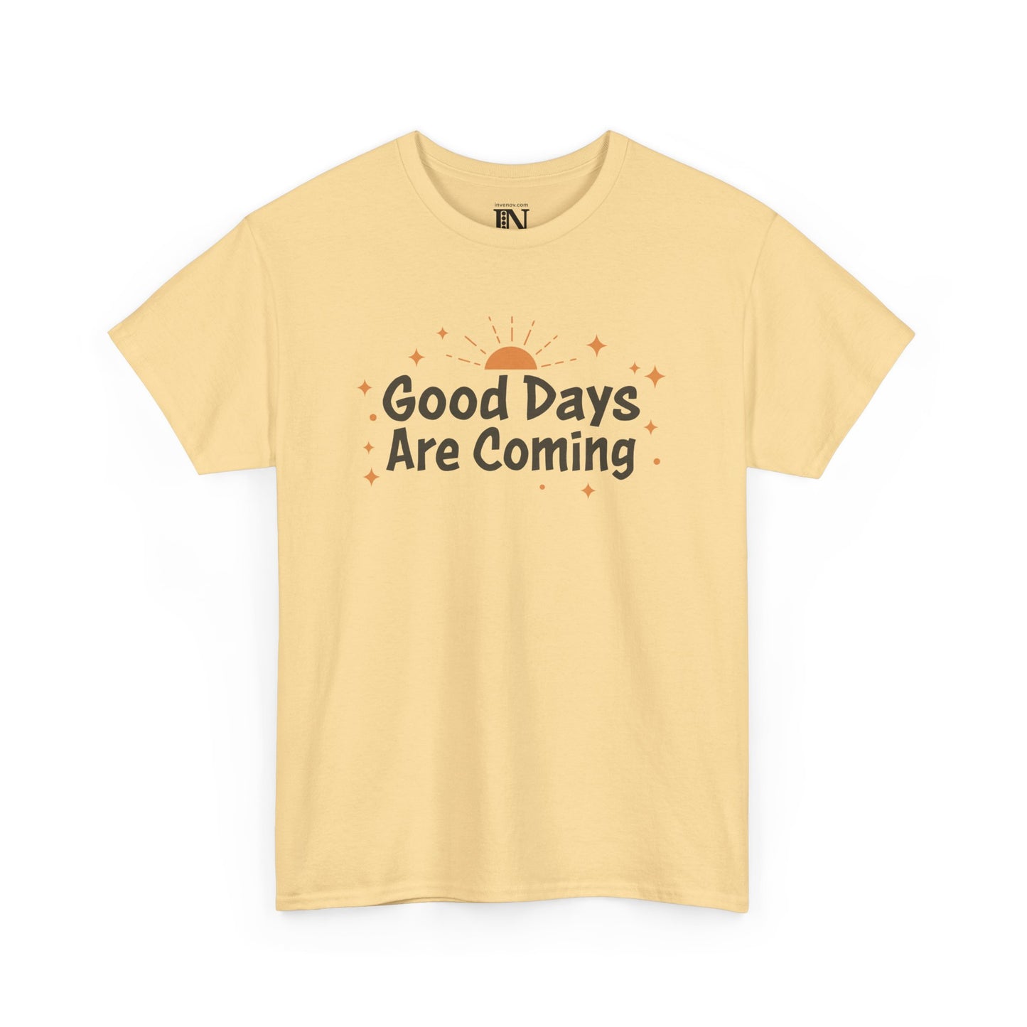 Good Days Are Coming T-Shirt, Optimistic Inspirational Graphic Tee, Cheerful Top, Casual Hopeful Shirt, Sunrise and Stars Shirt