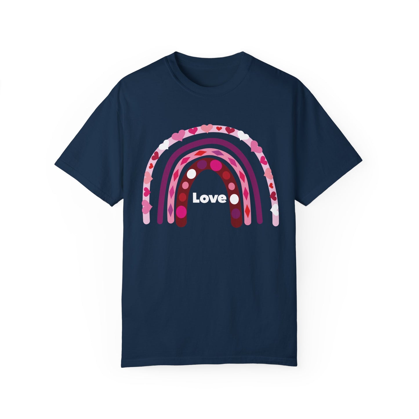 Comfort Colors Valentine's Day Rainbow Love T-shirt, Heart Pattern Tee, Romantic Gift Shirt, Love Graphic Top, Heartfelt Valentine Tee