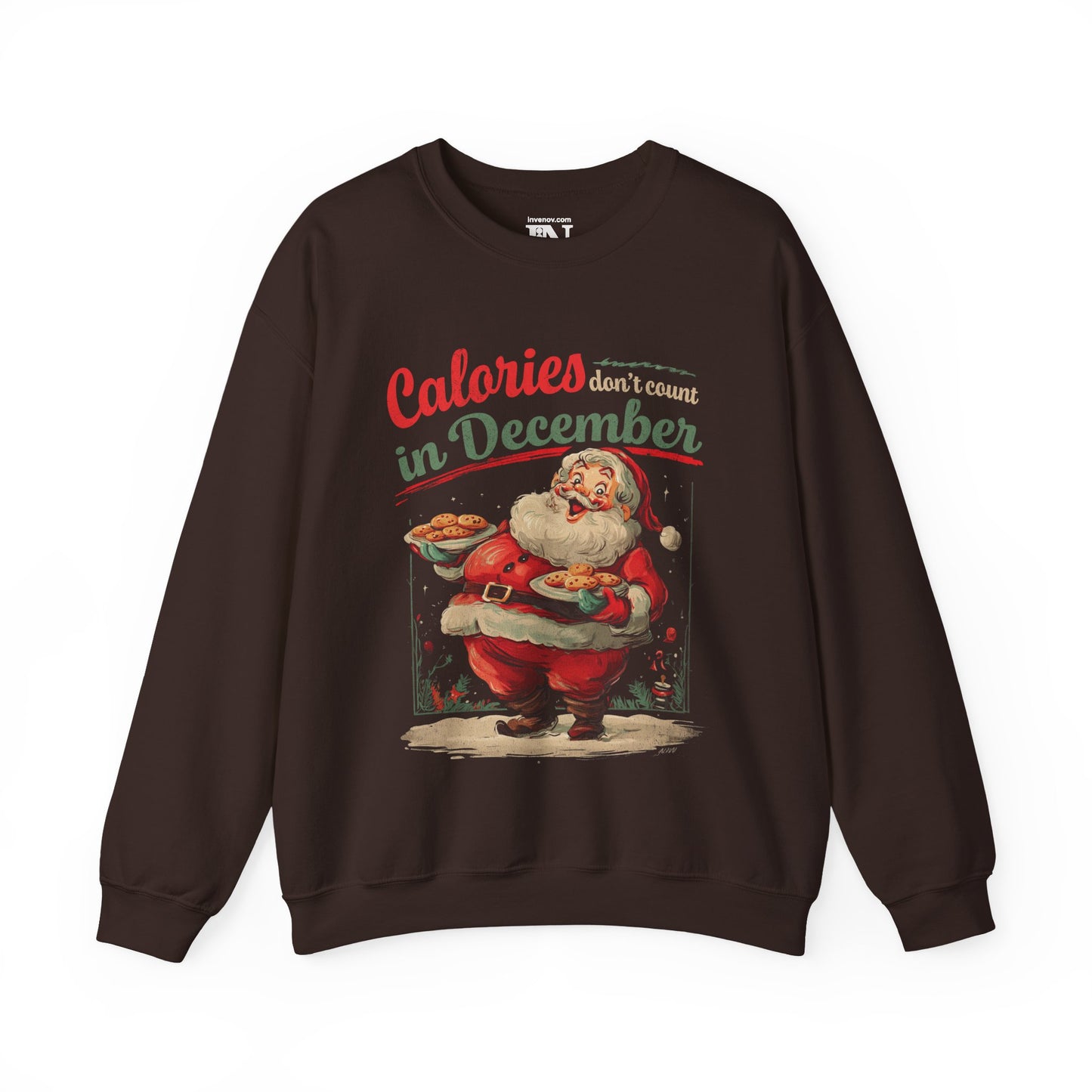 Christmas Santa Claus Sweatshirt, Funny Festive Holiday Graphic Crewneck Jumper, Calories Don't Count in December, Vintage Distressed Style