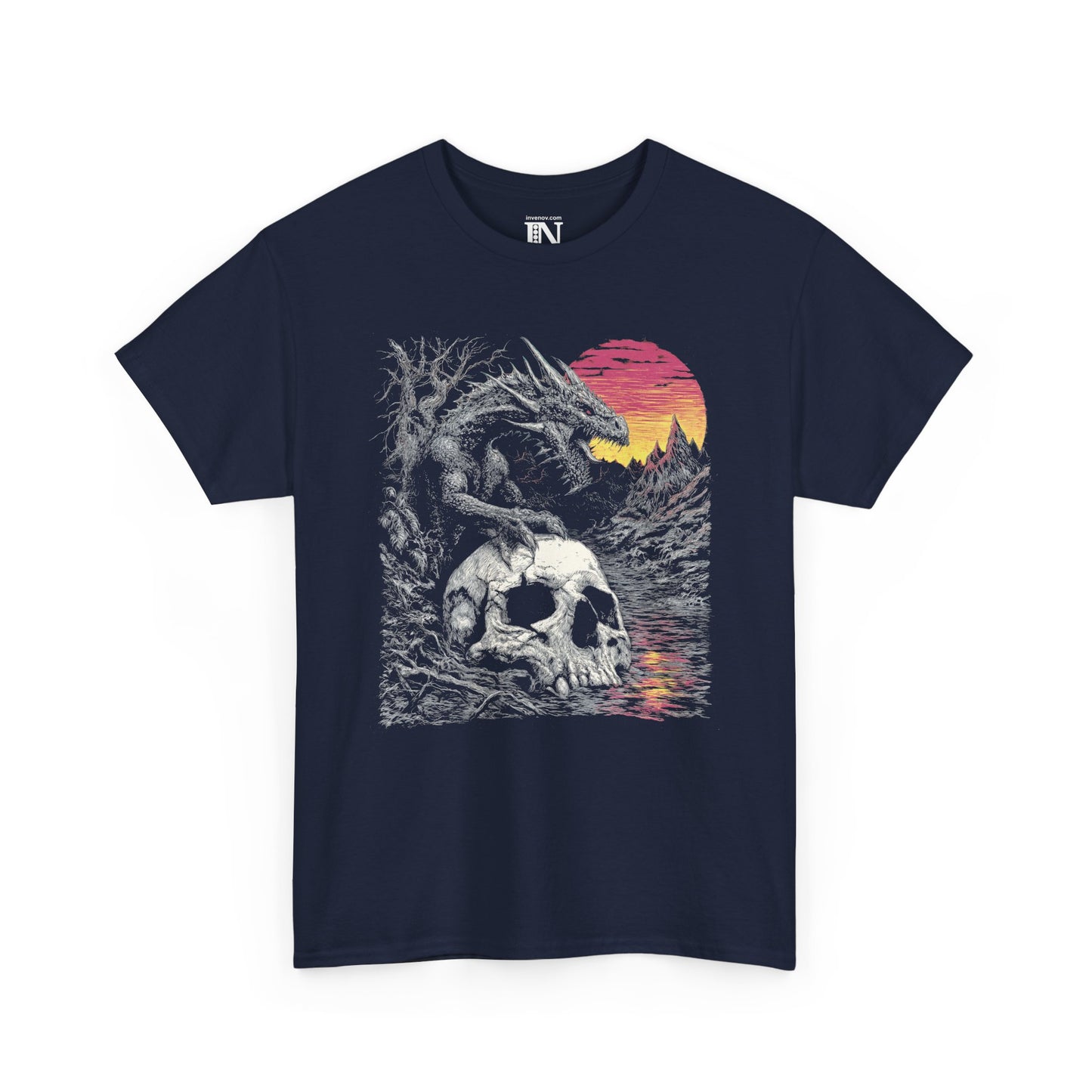 Dragon Fantasy Adventure Tee, Dragon and Skull Shirt, Mythical Creature Graphic Shirt, Gothic Sunset Dragon Tshirt, Dragon Lover Gift