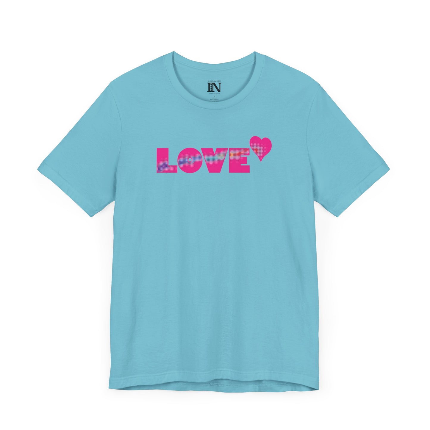 Valentines Love Shirt, Love Retro Pop-Art Unisex Tee, Bold Uppercase Letters, Hot Pink, Halftone Gradient Effect, Minimalistic Design