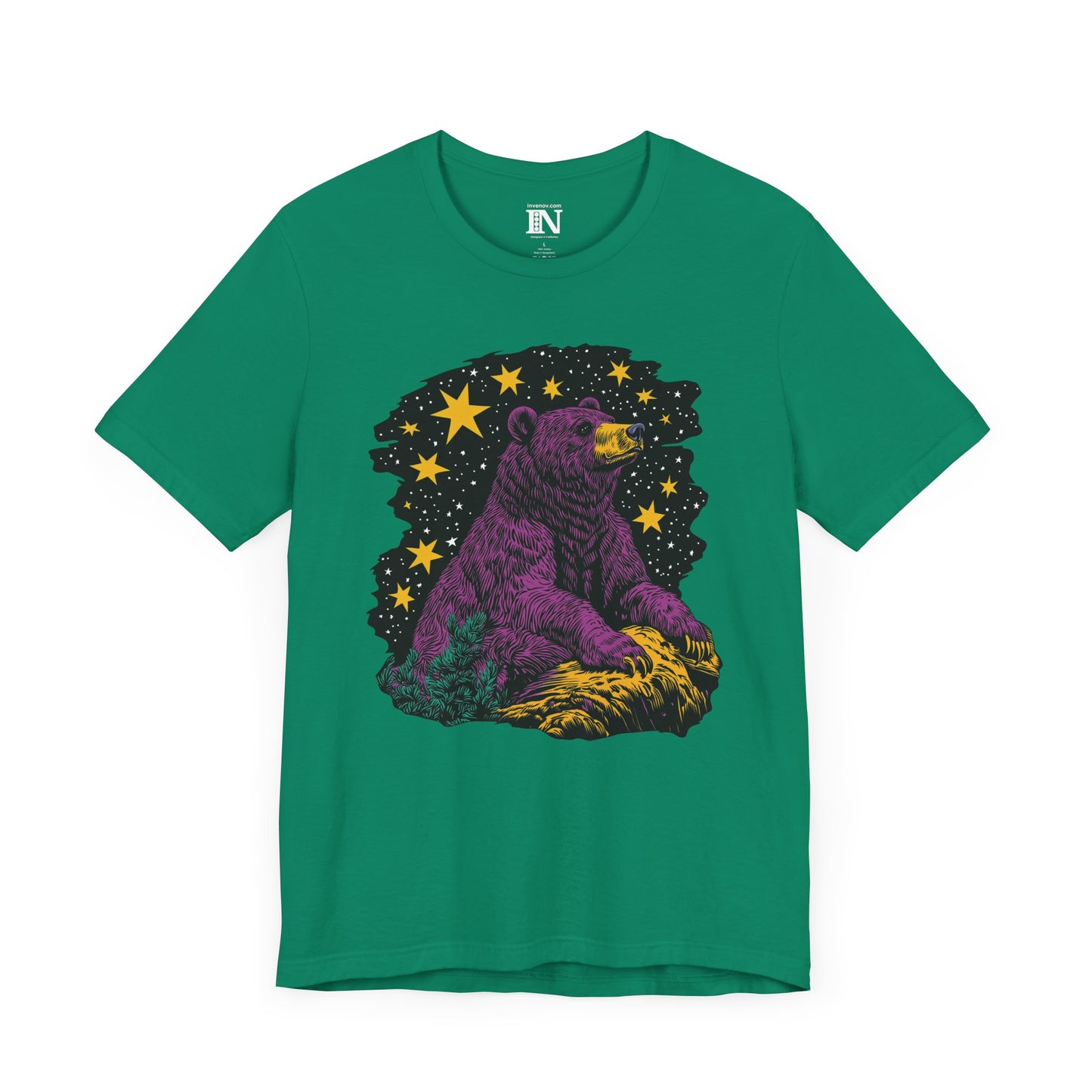 Bear Night Sky T-Shirt, Graphic Animal Tee, Colorful Moonlight Shirt, Pop Art Bear Top, Unisex Jersey Short Sleeve Tee