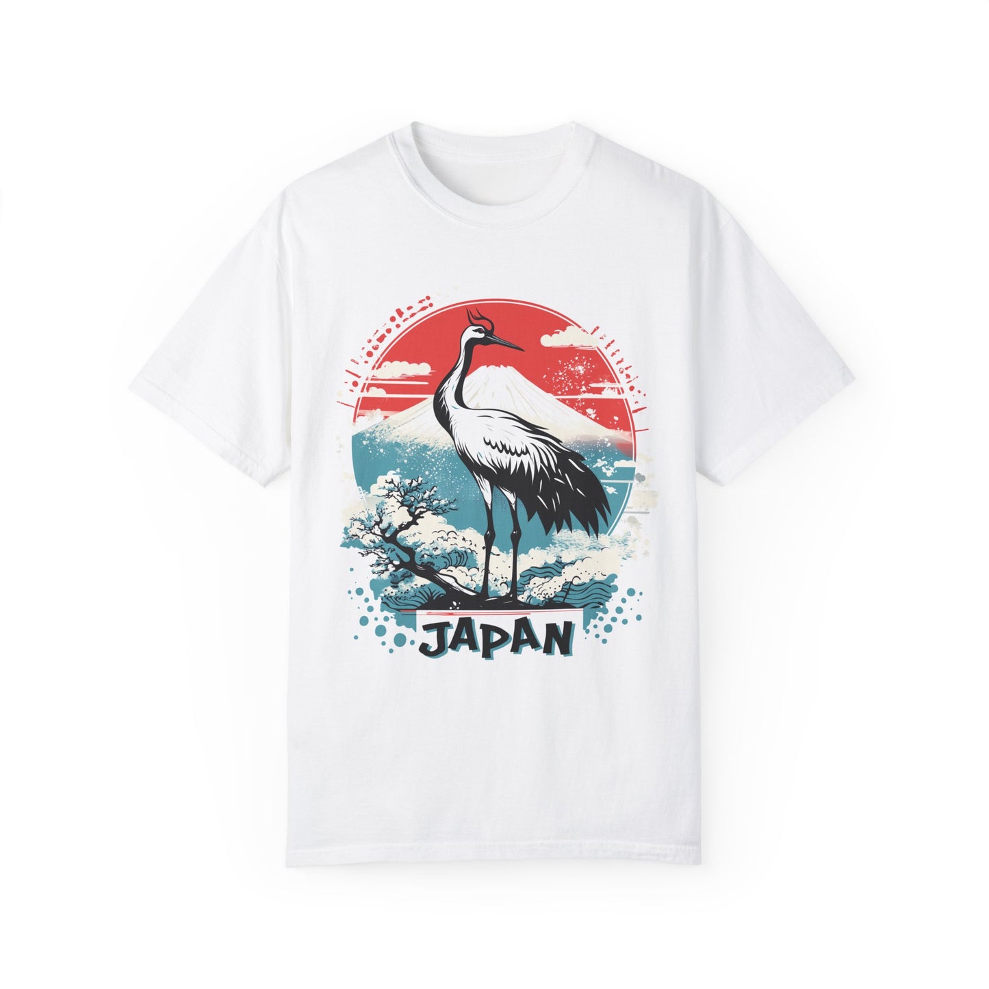 Comfort Colors Japanese Crane Shirt, Mount Fuji Tee, Unisex Graphic Top, Oriental Bird Shirt, Retro Neon Vibes Clothing, Travel Japan Shirt