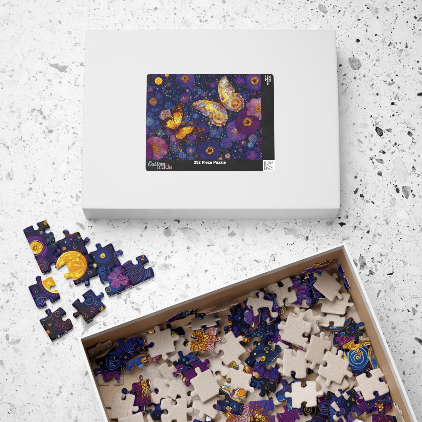 Abstract Night Garden of Butterflies and Blossoms Jigsaw Puzzle, 110, 252, 520, 1014-piece, Painting Style, Relaxing and Rewarding Activity