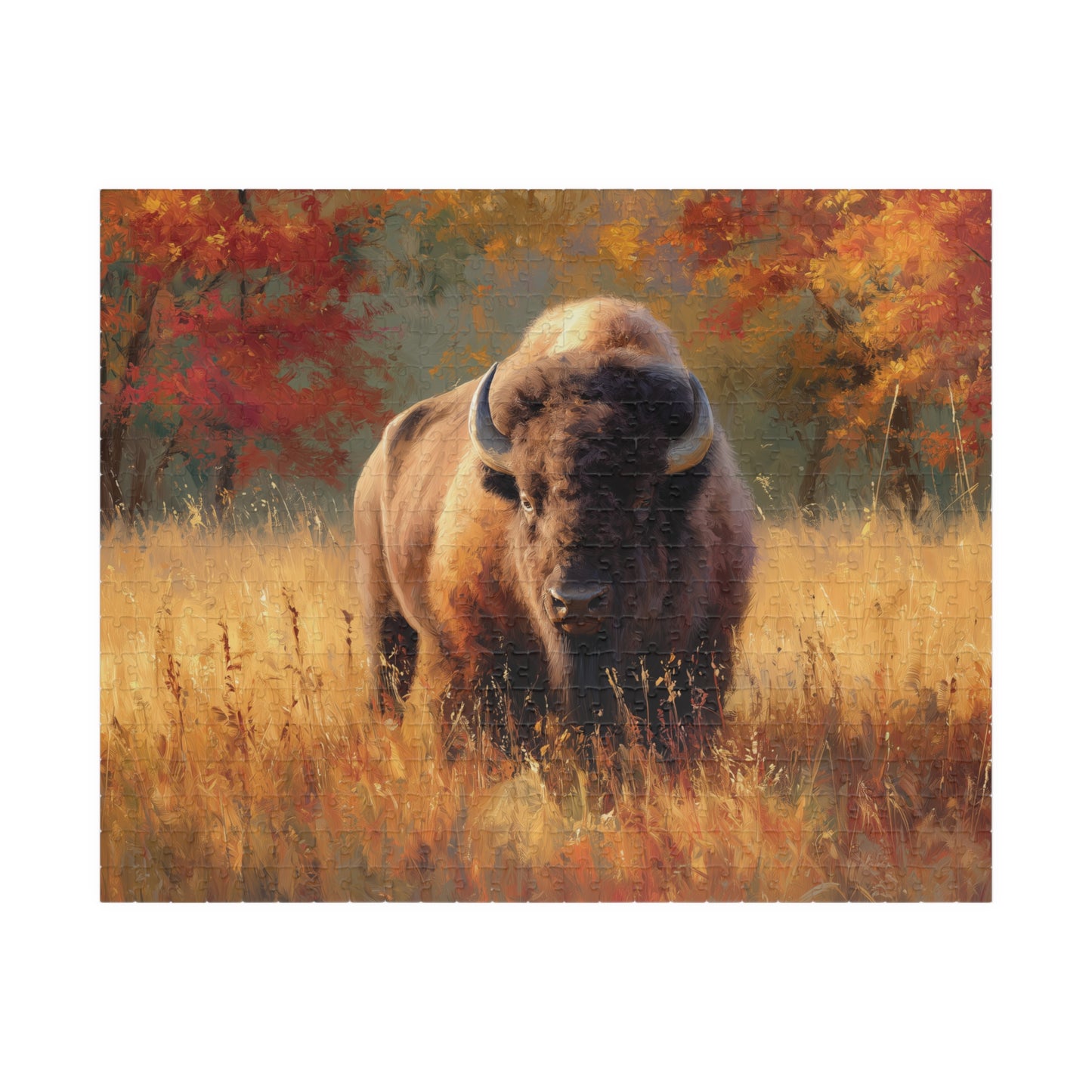 Autumn Bison Puzzle, Buffalo Jigsaw, Wildlife Enthusiast Gift, Nature Scene Puzzle, Fall Foliage Home Decor, 110, 252, 520, 1014-piece