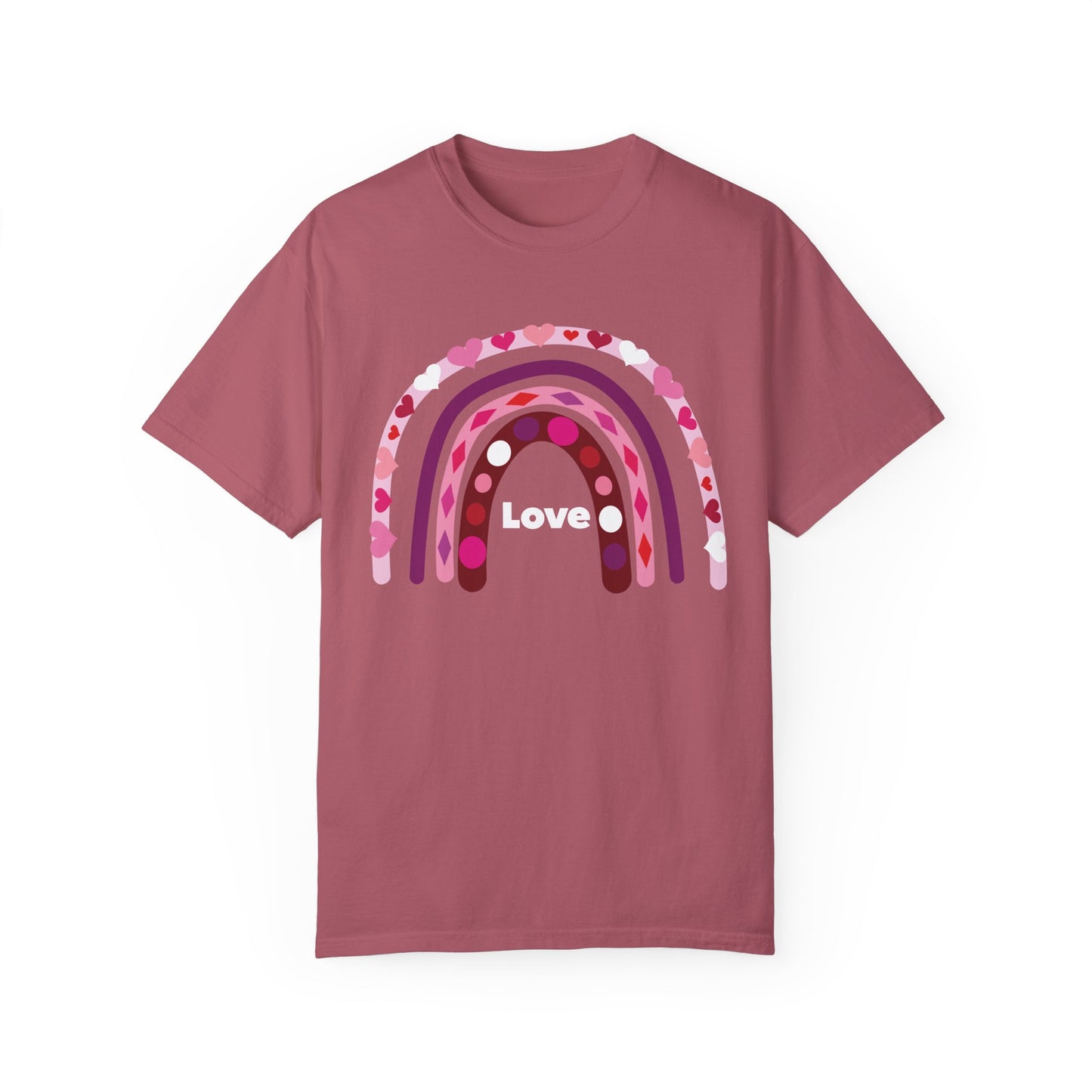 Comfort Colors Valentine's Day Rainbow Love T-shirt, Heart Pattern Tee, Romantic Gift Shirt, Love Graphic Top, Heartfelt Valentine Tee