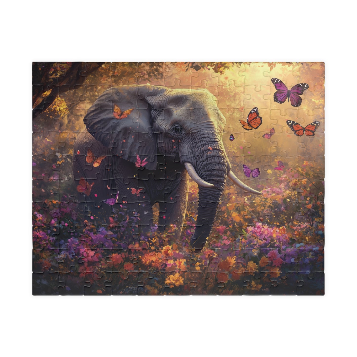 Elephant Butterfly Garden Puzzle, Wildlife Jigsaw, Nature Lover Gift, Serene Landscape Puzzle, Majestic Animal Art, Family Fun Game