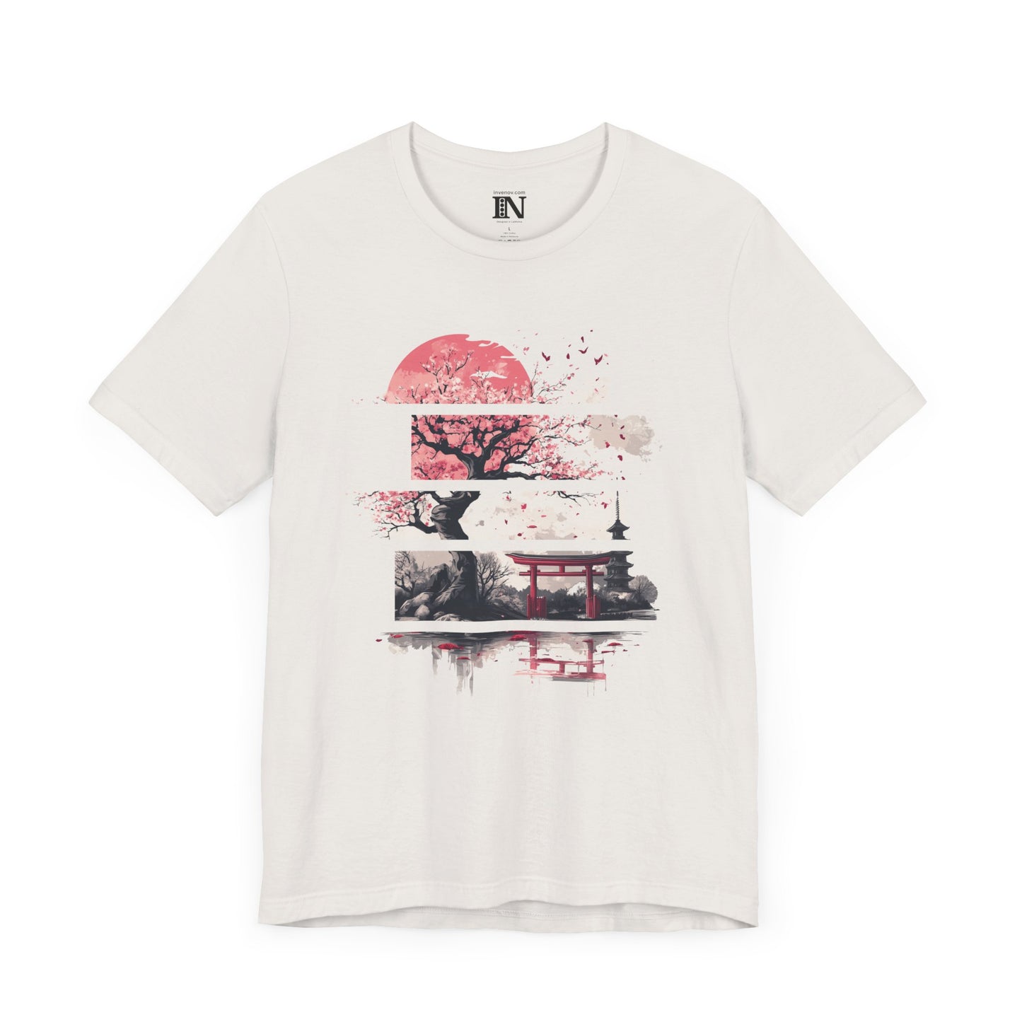 Japanese Cherry Blossom Shirt, Travel Japan Shirt, Elegant Japan Lover Shirt, Japan Torii Gate Shirt, Sumi-e Style, Artistic Fashion