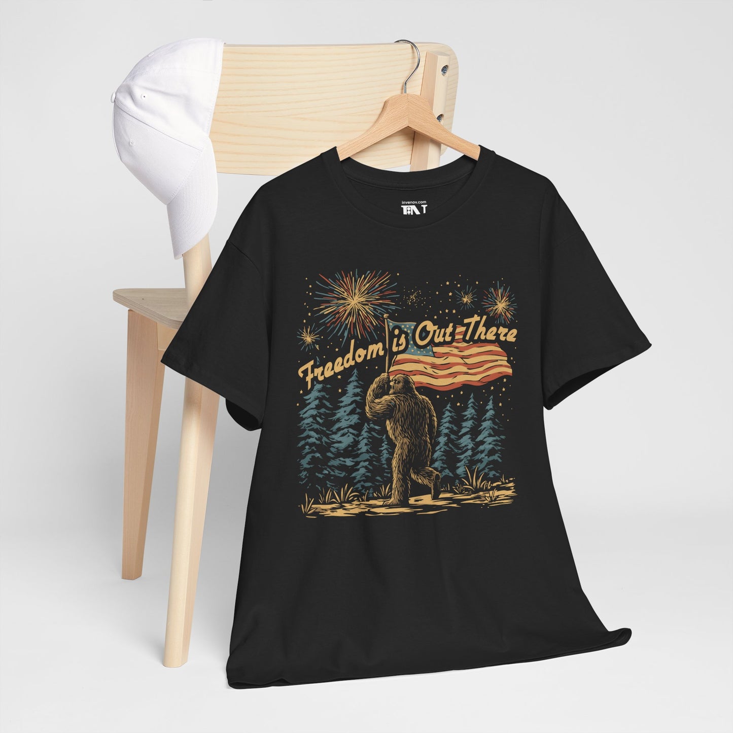 Sasquatch Independence Day Shirt, Patriotic Fourth of July Shirt, Freedom is Out There Tee, Retro American Flag Tee, Funny American Shirt