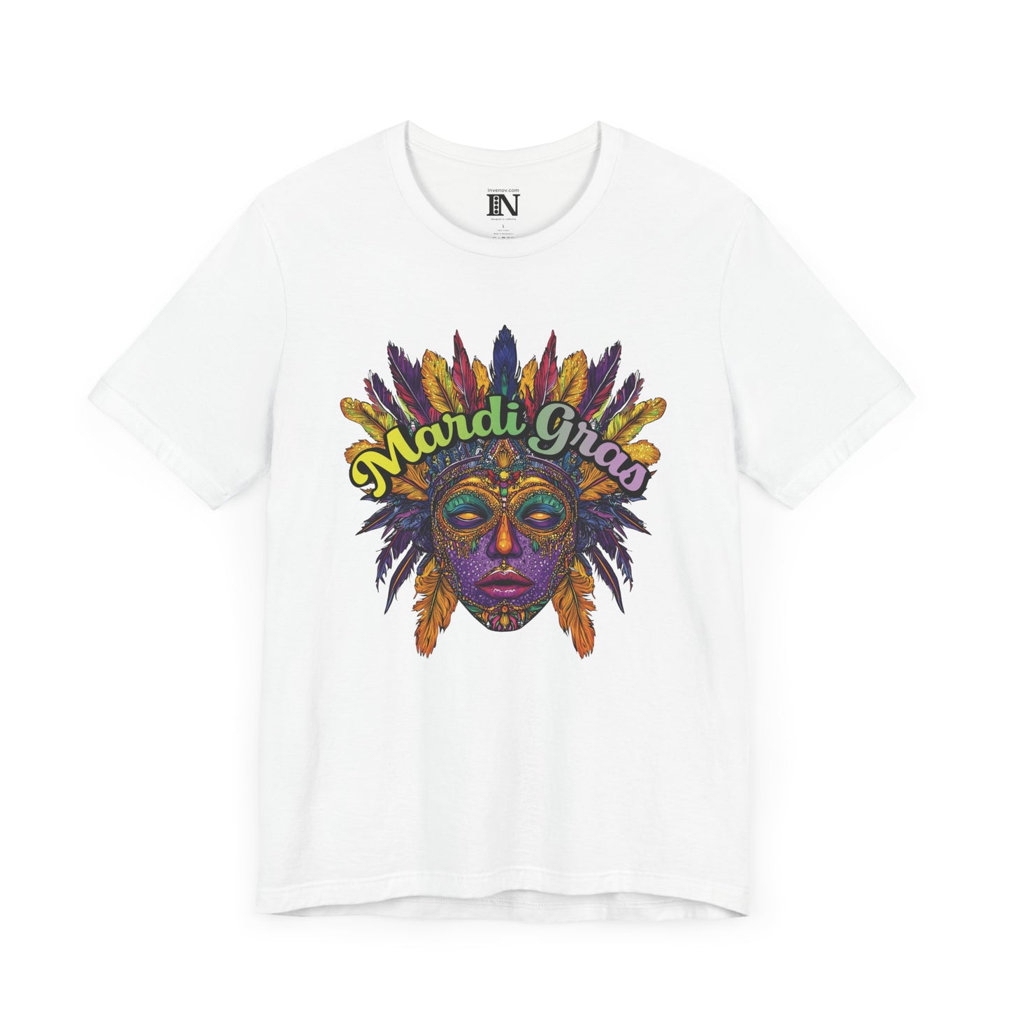 Mardi Gras Jersey Tee, Festive Masquerade Mask Shirt, Mardi Gras Celebration T-Shirt, Colorful Party Top, Mardi Gras Festival Shirt
