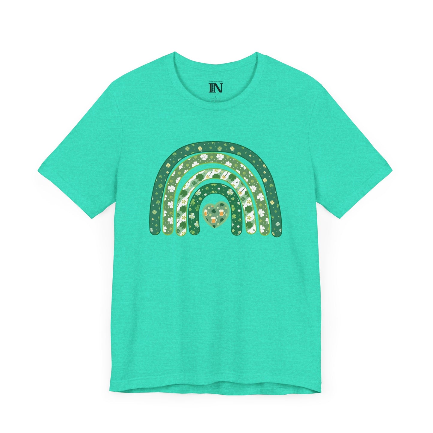 St Patrick's Day Rainbow T-Shirt, Lucky Shamrock Tee, Irish Beer Lover Top, Festive Clover Shirt, Heart Motif Apparel, St Patricks Day Gift