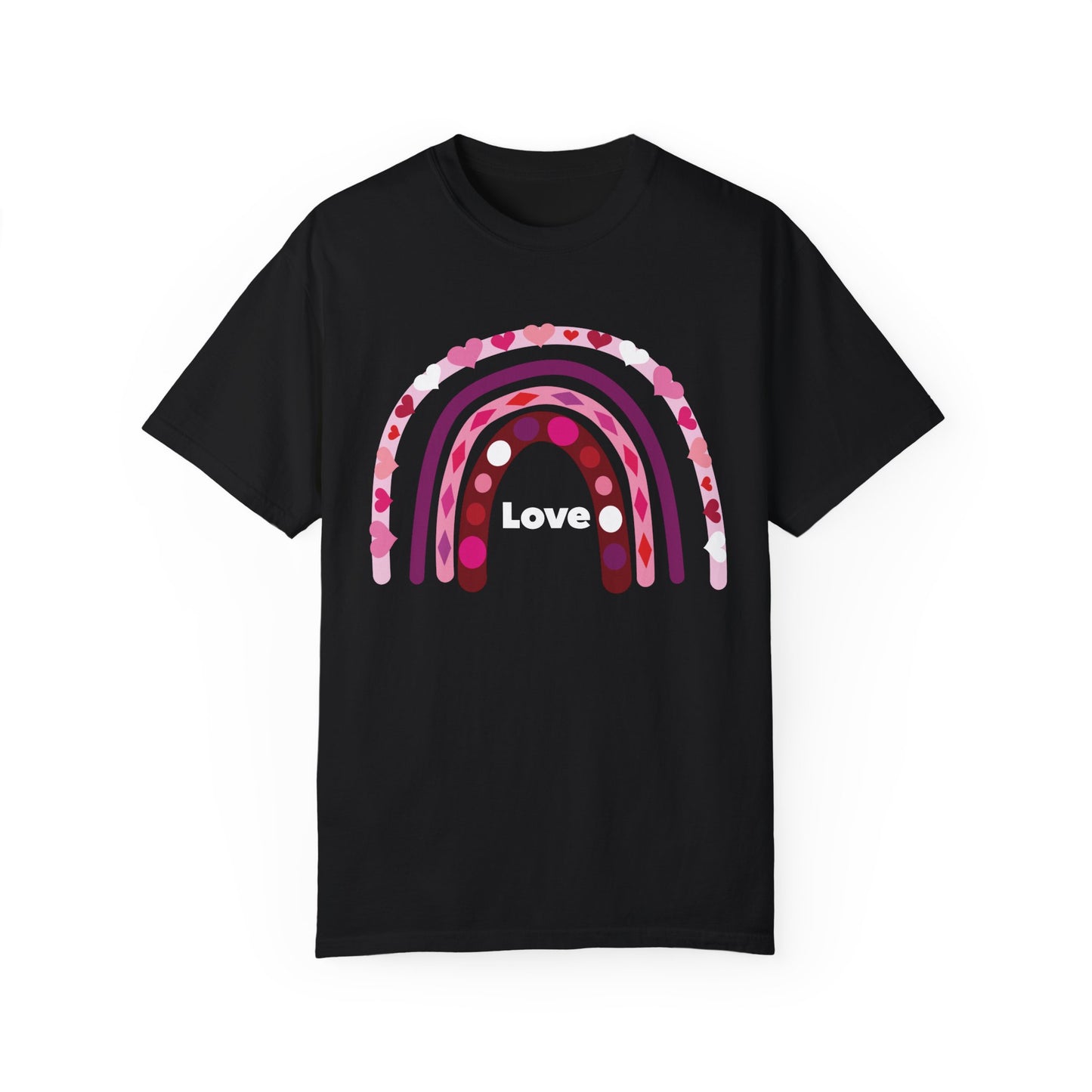 Comfort Colors Valentine's Day Rainbow Love T-shirt, Heart Pattern Tee, Romantic Gift Shirt, Love Graphic Top, Heartfelt Valentine Tee