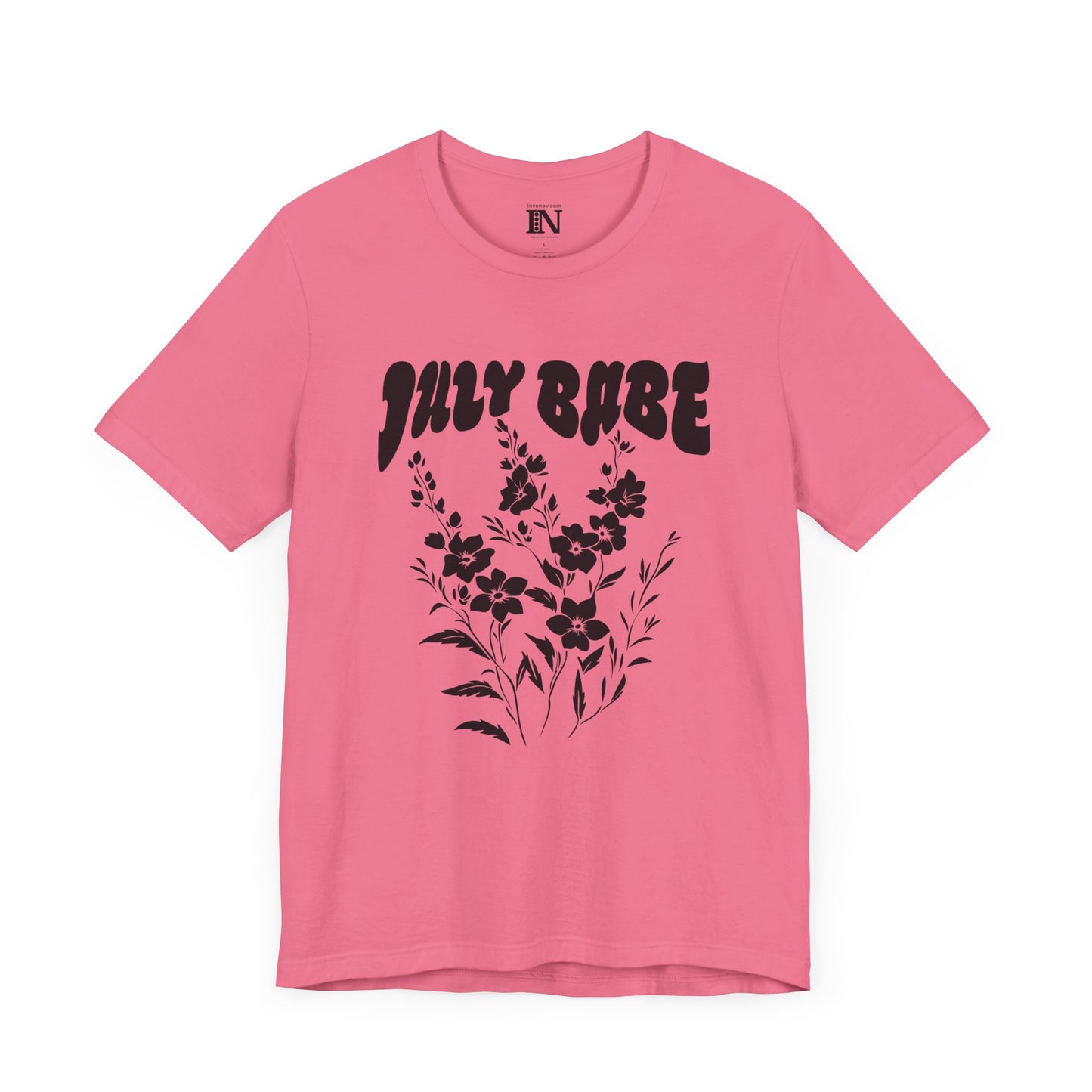 July Babe T-shirt, Larkspur Floral July Birthday Tee, Retro Style July Born Gift, Floral Minimalist Tee, Floral July Shirt, Gift for her