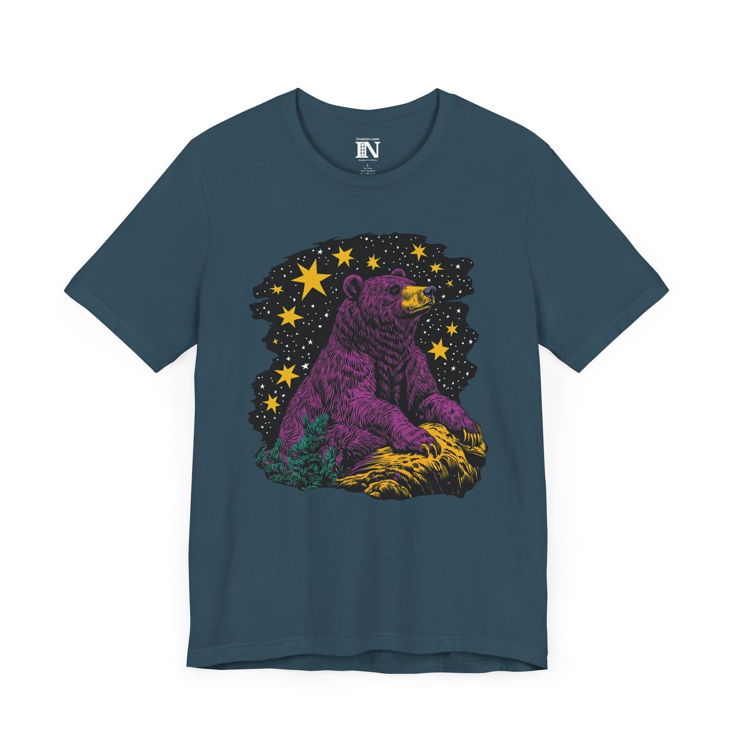 Bear Night Sky T-Shirt, Graphic Animal Tee, Colorful Moonlight Shirt, Pop Art Bear Top, Unisex Jersey Short Sleeve Tee