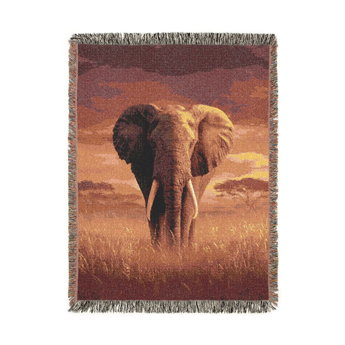 Elephant Woven Blanket, Safari Art Throw, Earth-Tone Wildlife Tapestry for Modern Boho Home Decor, Elephant Lover Gift, Sofa Bed Cover