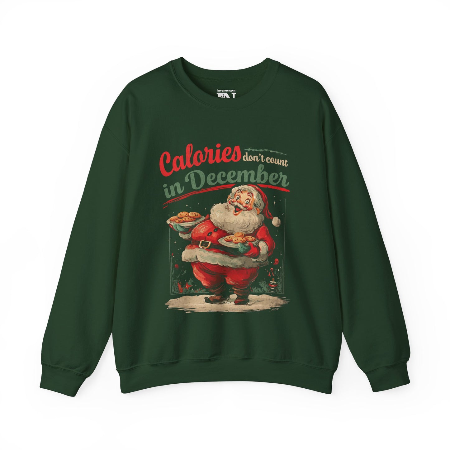 Christmas Santa Claus Sweatshirt, Funny Festive Holiday Graphic Crewneck Jumper, Calories Don't Count in December, Vintage Distressed Style