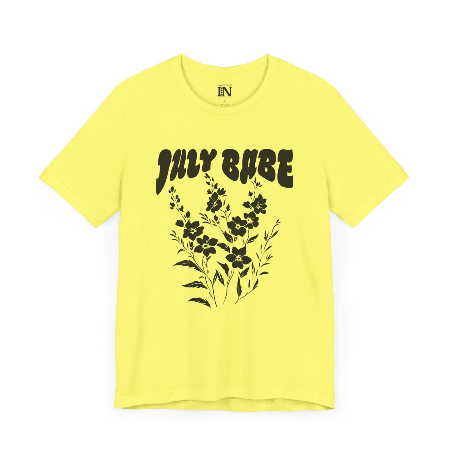 July Babe T-shirt, Larkspur Floral July Birthday Tee, Retro Style July Born Gift, Floral Minimalist Tee, Floral July Shirt, Gift for her